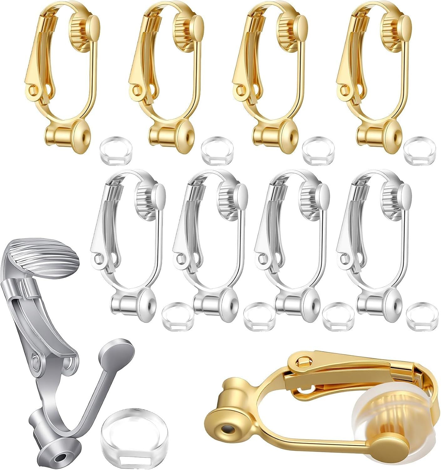 10PCS Earring Converters, Clip on Earring Converter with 6 Silicone Pads for Non-Pierced Ears, Silver & Gold