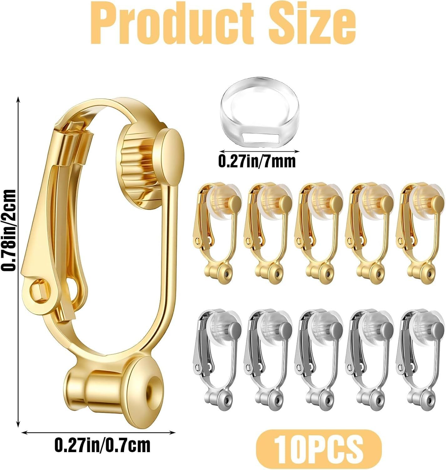 10PCS Earring Converters, Clip on Earring Converter with 6 Silicone Pads for Non-Pierced Ears, Silver & Gold