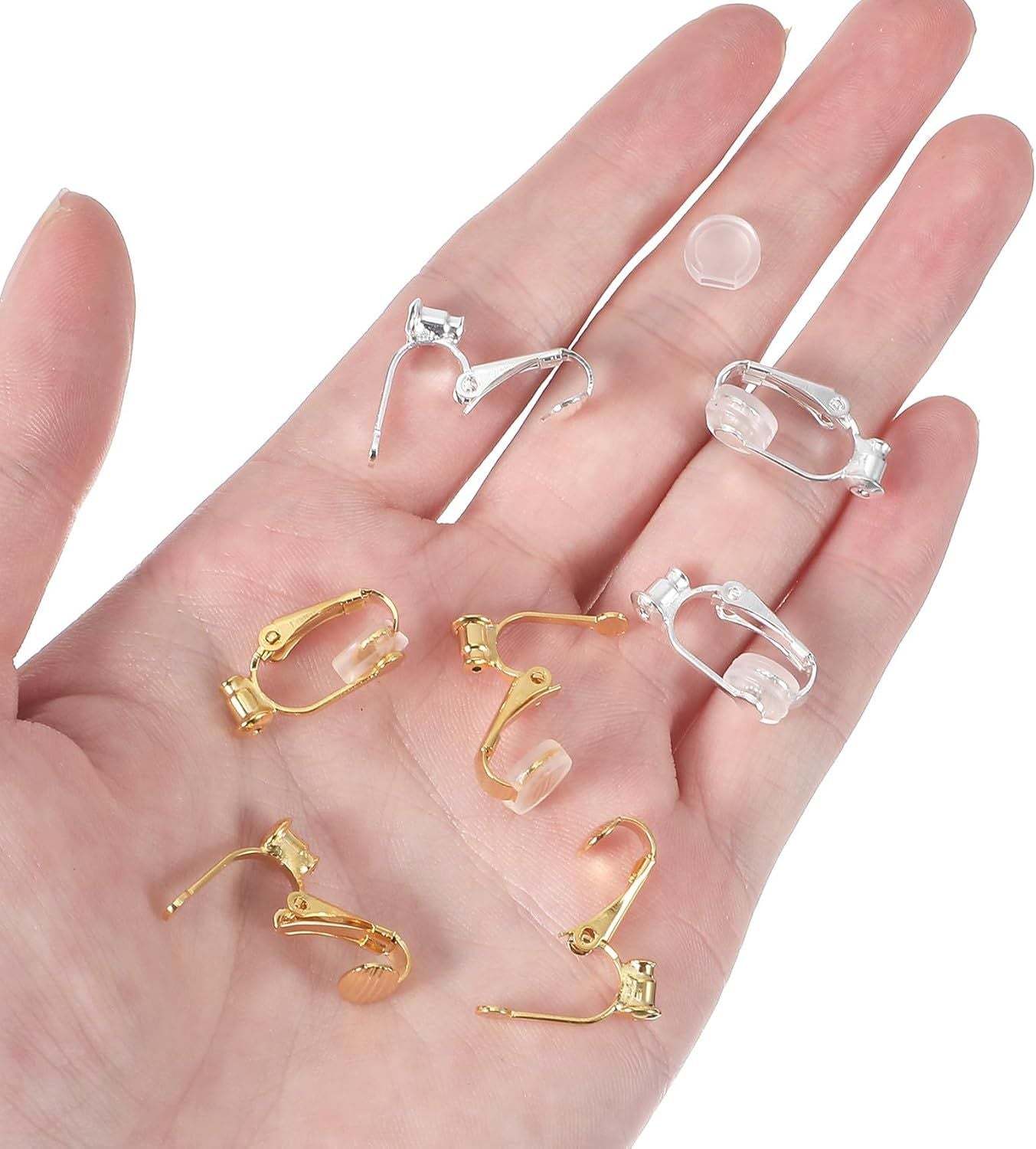 10PCS Earring Converters, Clip on Earring Converter with 6 Silicone Pads for Non-Pierced Ears, Silver & Gold