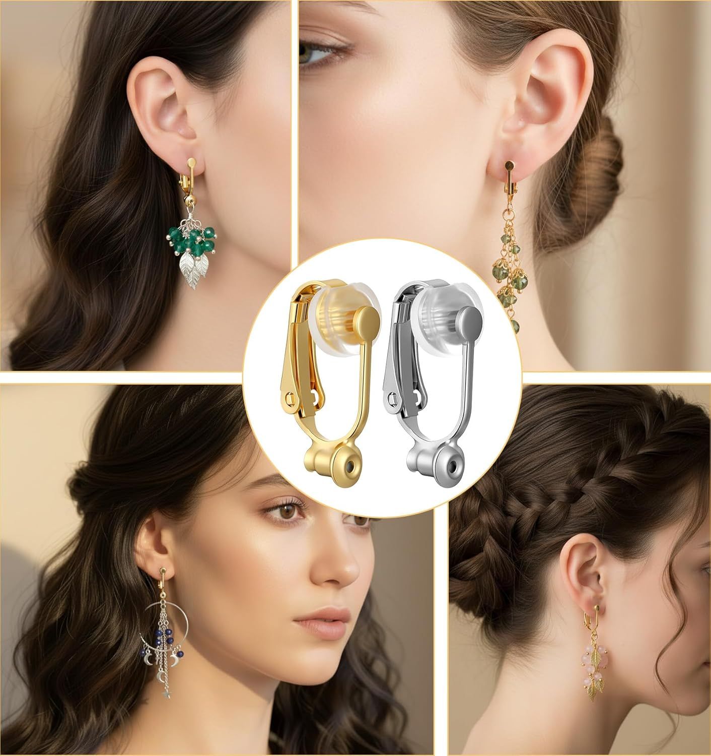 10PCS Earring Converters, Clip on Earring Converter with 6 Silicone Pads for Non-Pierced Ears, Silver & Gold