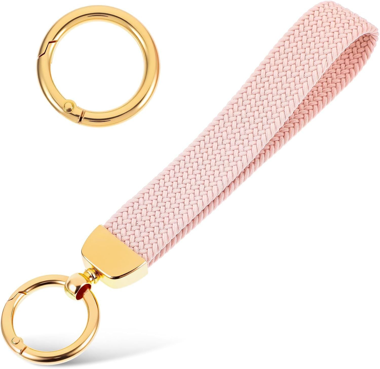 Fishent Stretchy Wristlet Keychain, Car Keychain Wristlet for Car Keys Phone Wallet, Elastic Key Holder with D Ring for Women Men Pink