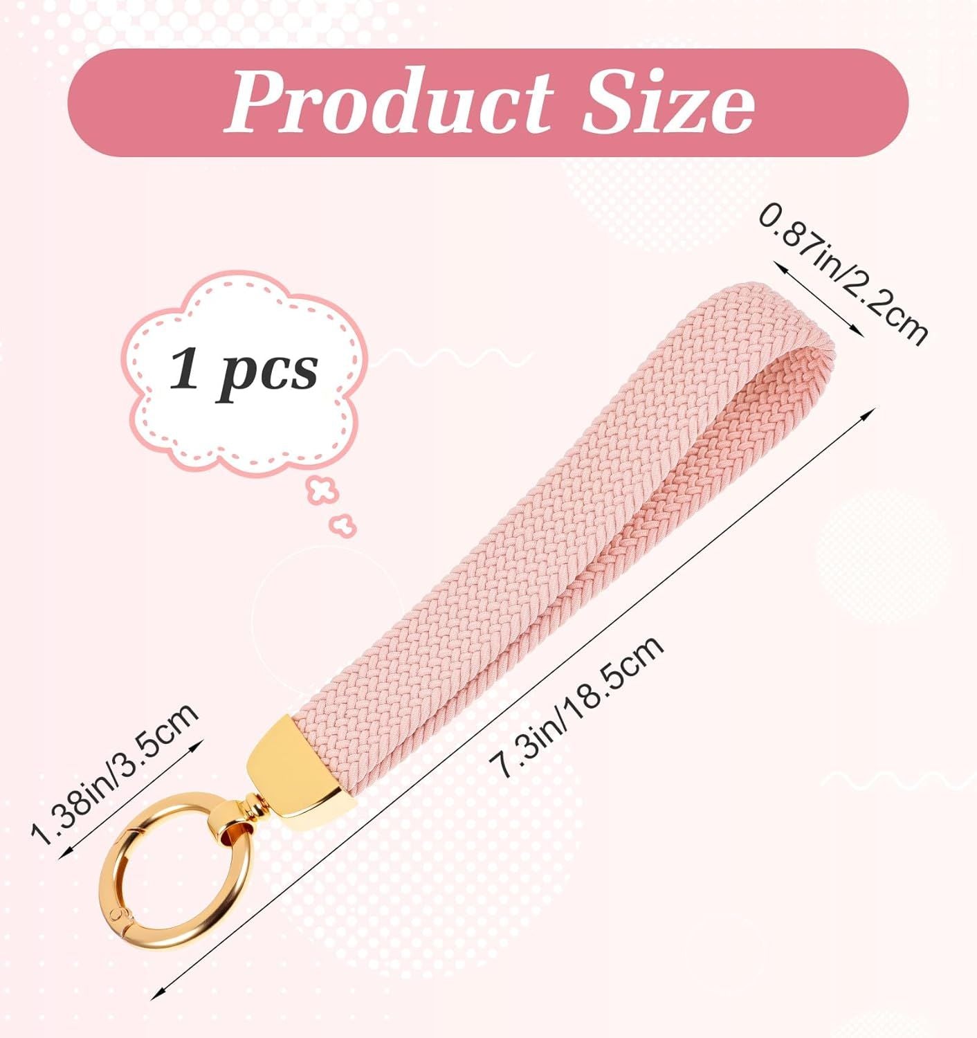 Fishent Stretchy Wristlet Keychain, Car Keychain Wristlet for Car Keys Phone Wallet, Elastic Key Holder with D Ring for Women Men Pink