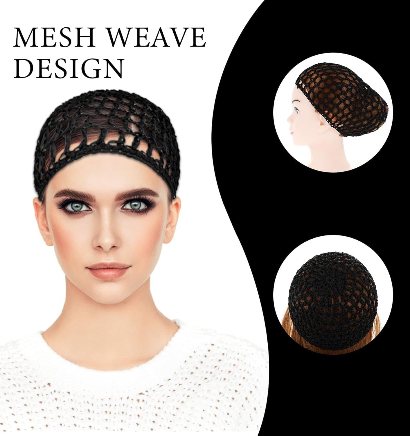 Crochet Hair Net, Comfortable Breathable Hair Net for Silk Press, Sleeping, Shower, Makeup, Hold Hair in Place All Night, Black Reusable & Elastic, 2 Pack