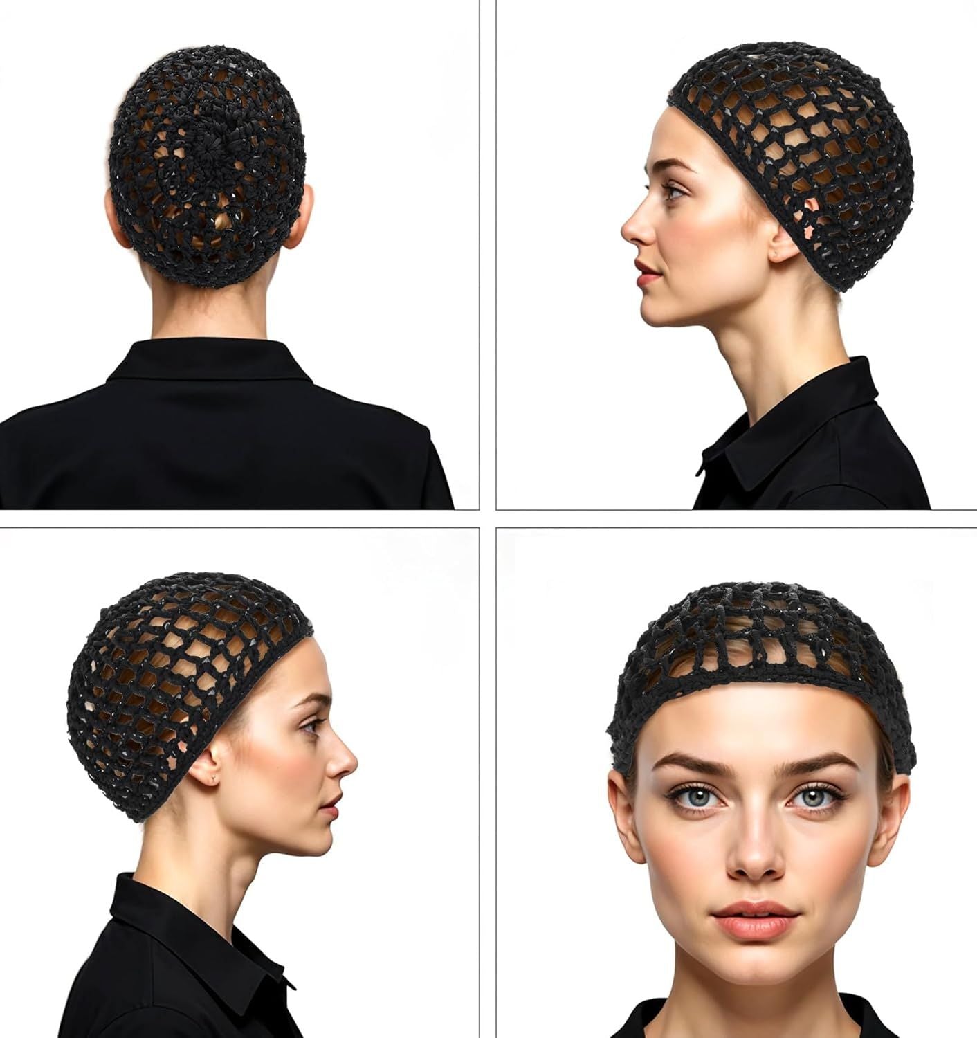 Crochet Hair Net, Comfortable Breathable Hair Net for Silk Press, Sleeping, Shower, Makeup, Hold Hair in Place All Night, Black Reusable & Elastic, 2 Pack