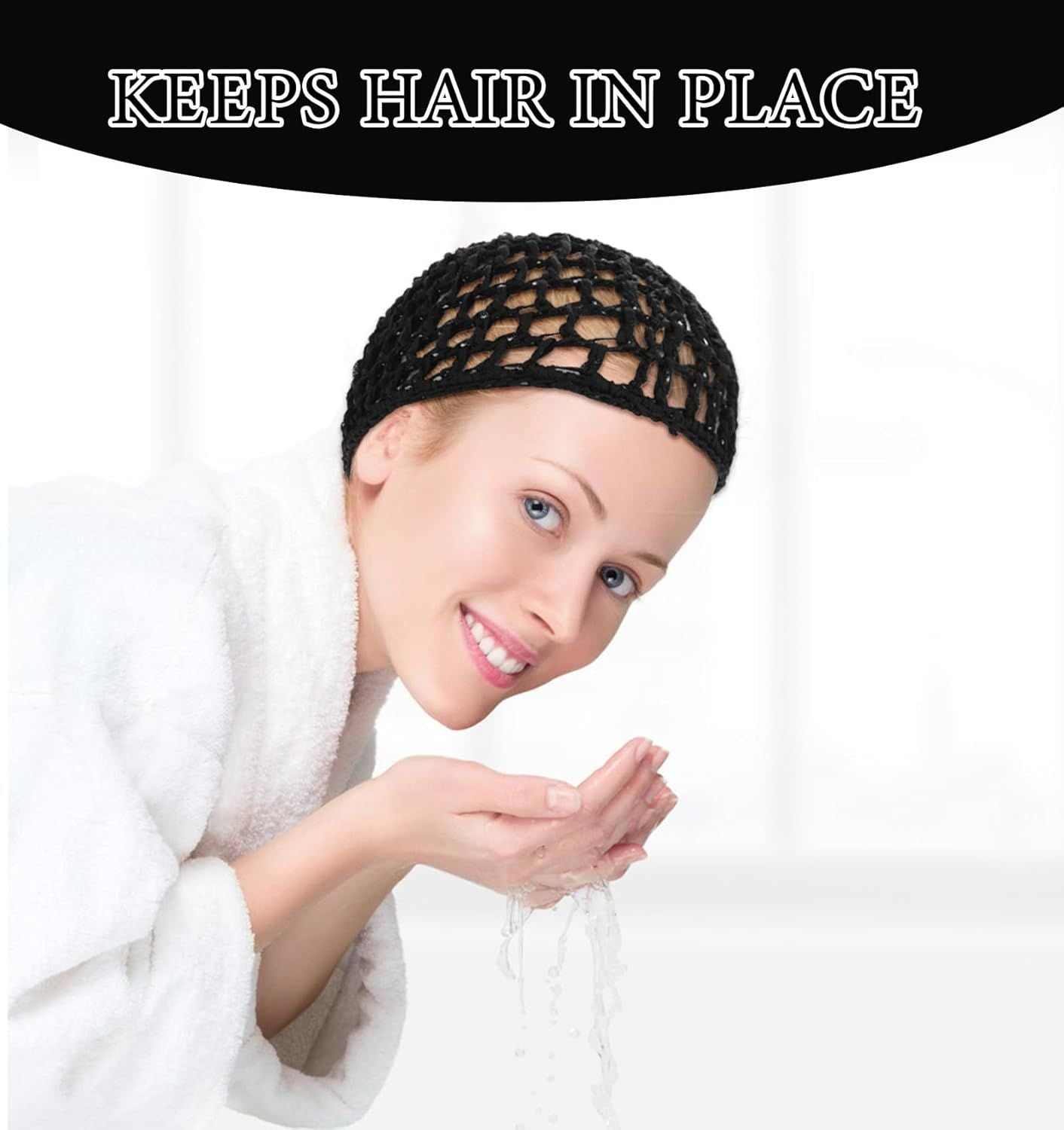 Crochet Hair Net, Comfortable Breathable Hair Net for Silk Press, Sleeping, Shower, Makeup, Hold Hair in Place All Night, Black Reusable & Elastic, 2 Pack