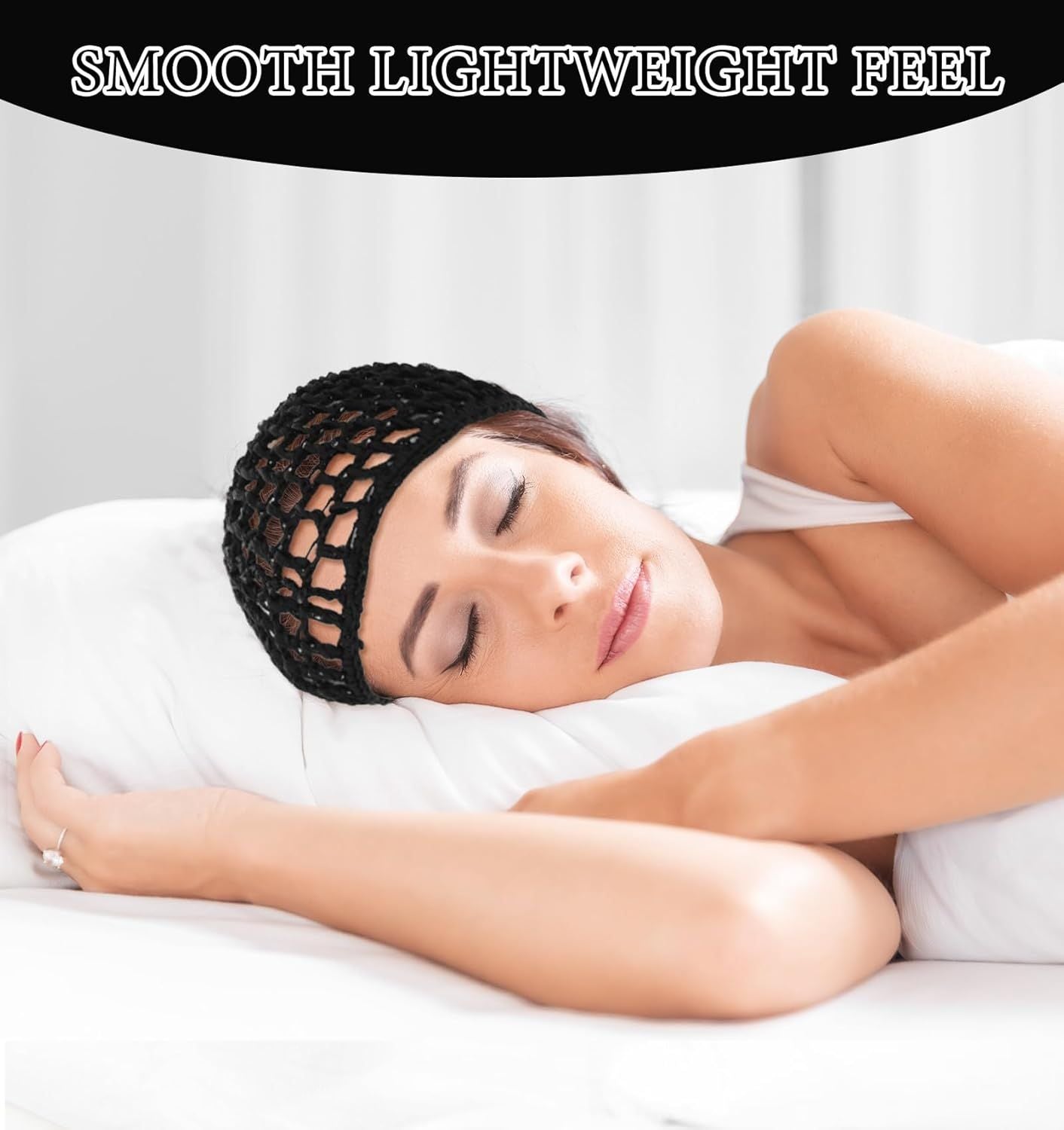 Crochet Hair Net, Comfortable Breathable Hair Net for Silk Press, Sleeping, Shower, Makeup, Hold Hair in Place All Night, Black Reusable & Elastic, 2 Pack