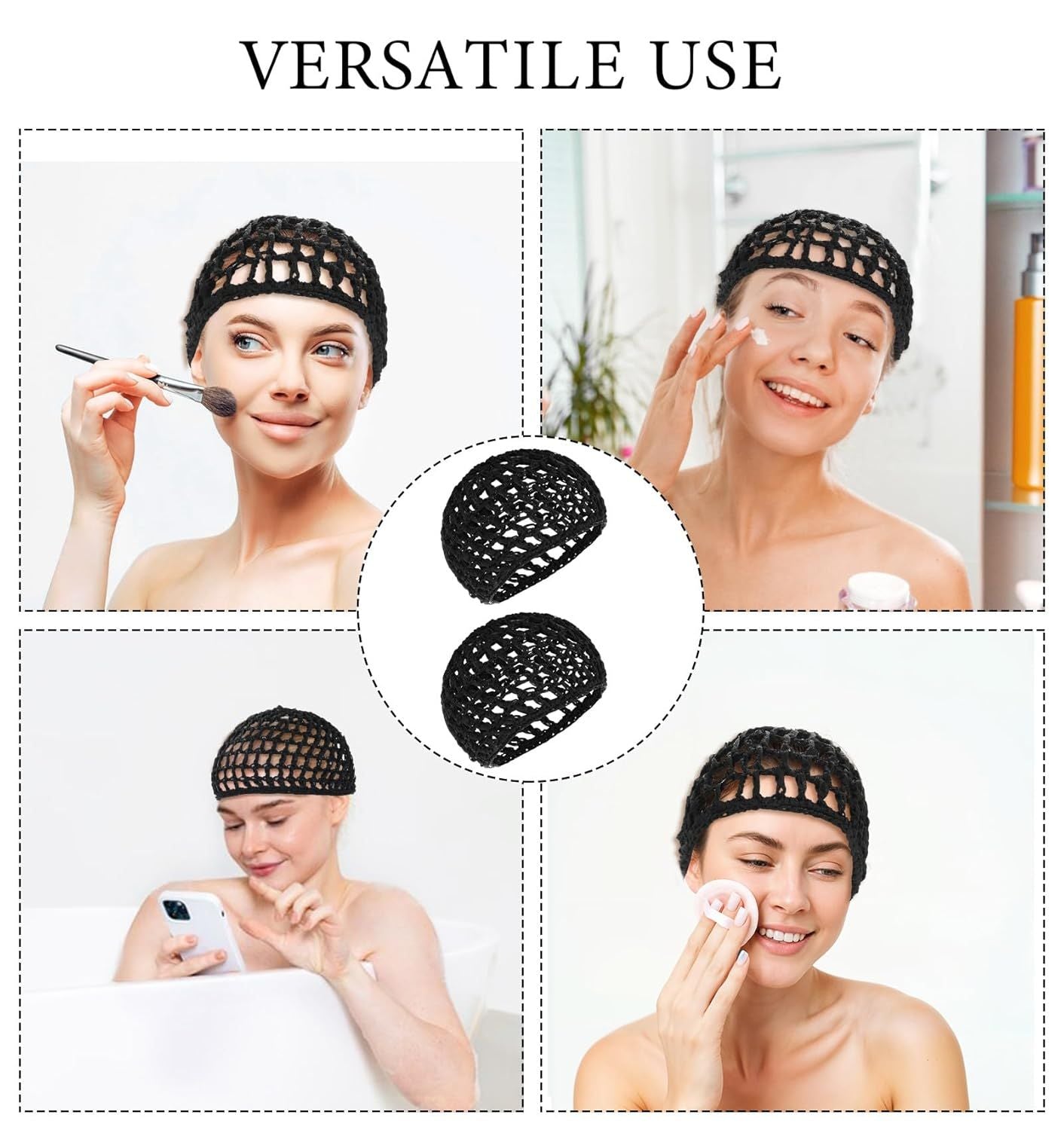 Crochet Hair Net, Comfortable Breathable Hair Net for Silk Press, Sleeping, Shower, Makeup, Hold Hair in Place All Night, Black Reusable & Elastic, 2 Pack