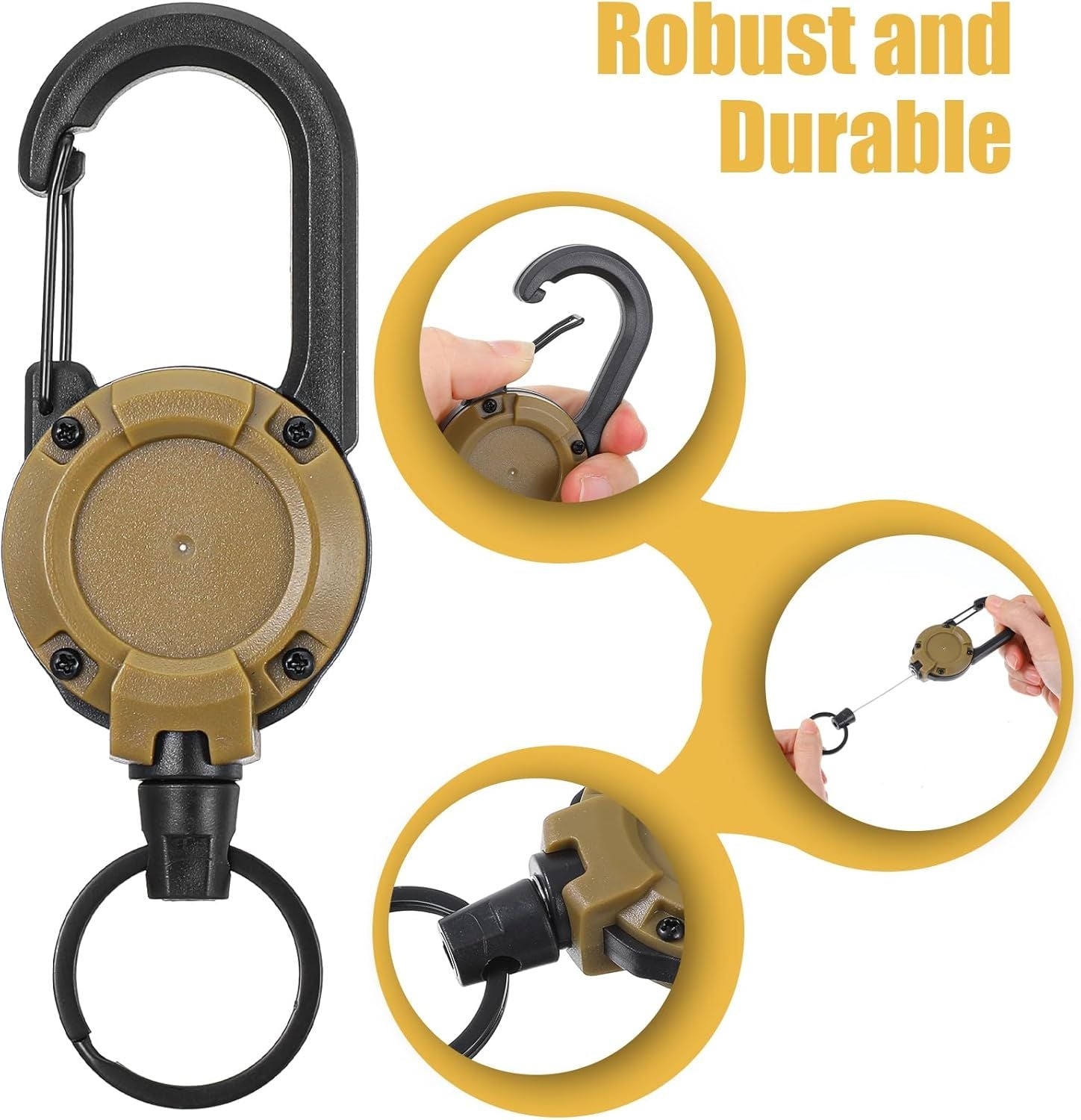 3 Pack Retractable Key Chain, Retractable Keychain Heavy Duty ID Badge Reel with Keys Ring, Keys Holder for Outdoor & Office Use