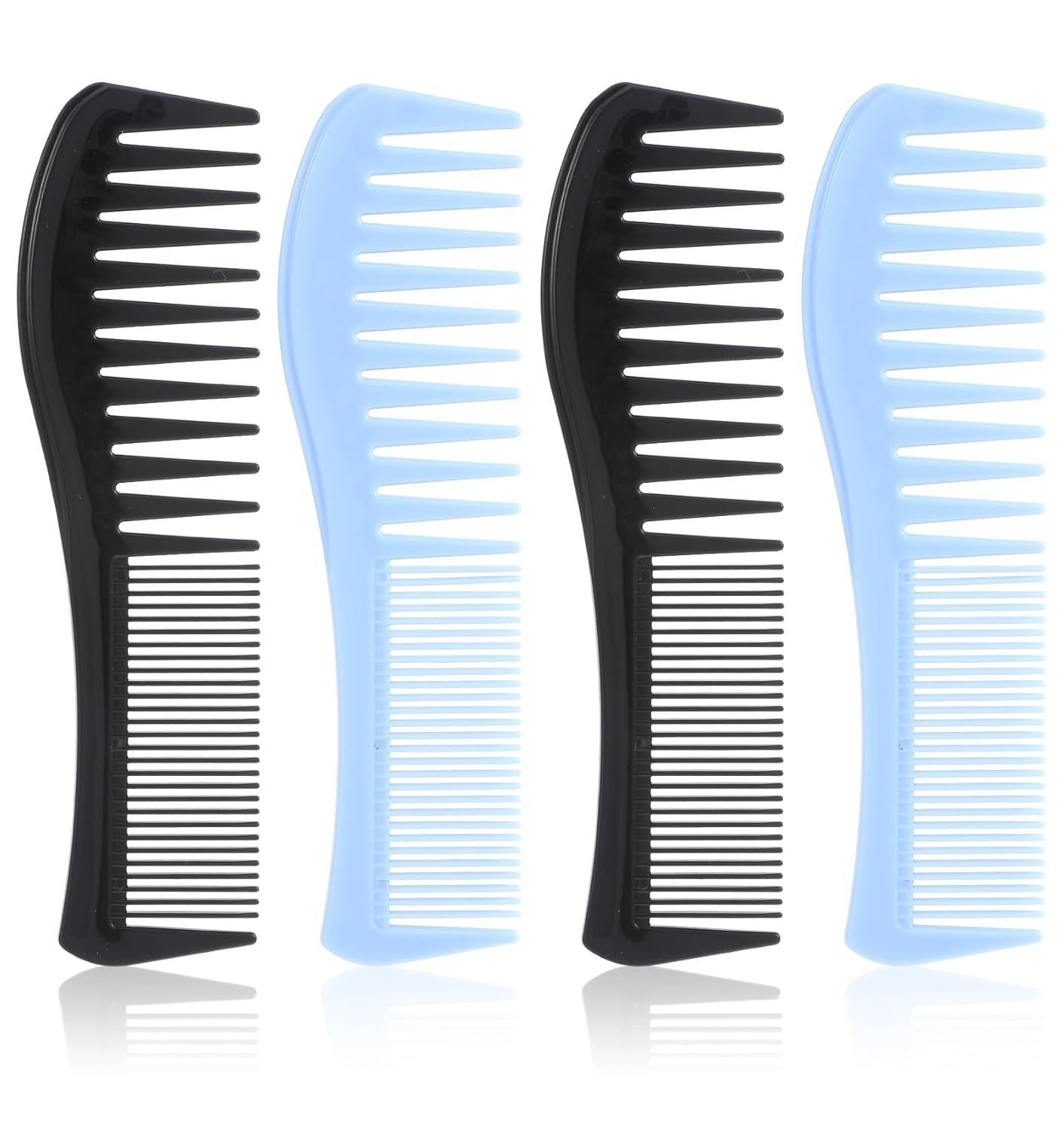 4 Pcs Boys Comb, 2-In-1 Plastic Comb, Wide and Fine Double Tooth Black Combs & Blue Combs for Men, Women All Hair Types, Beard and Mustache 2 Colors