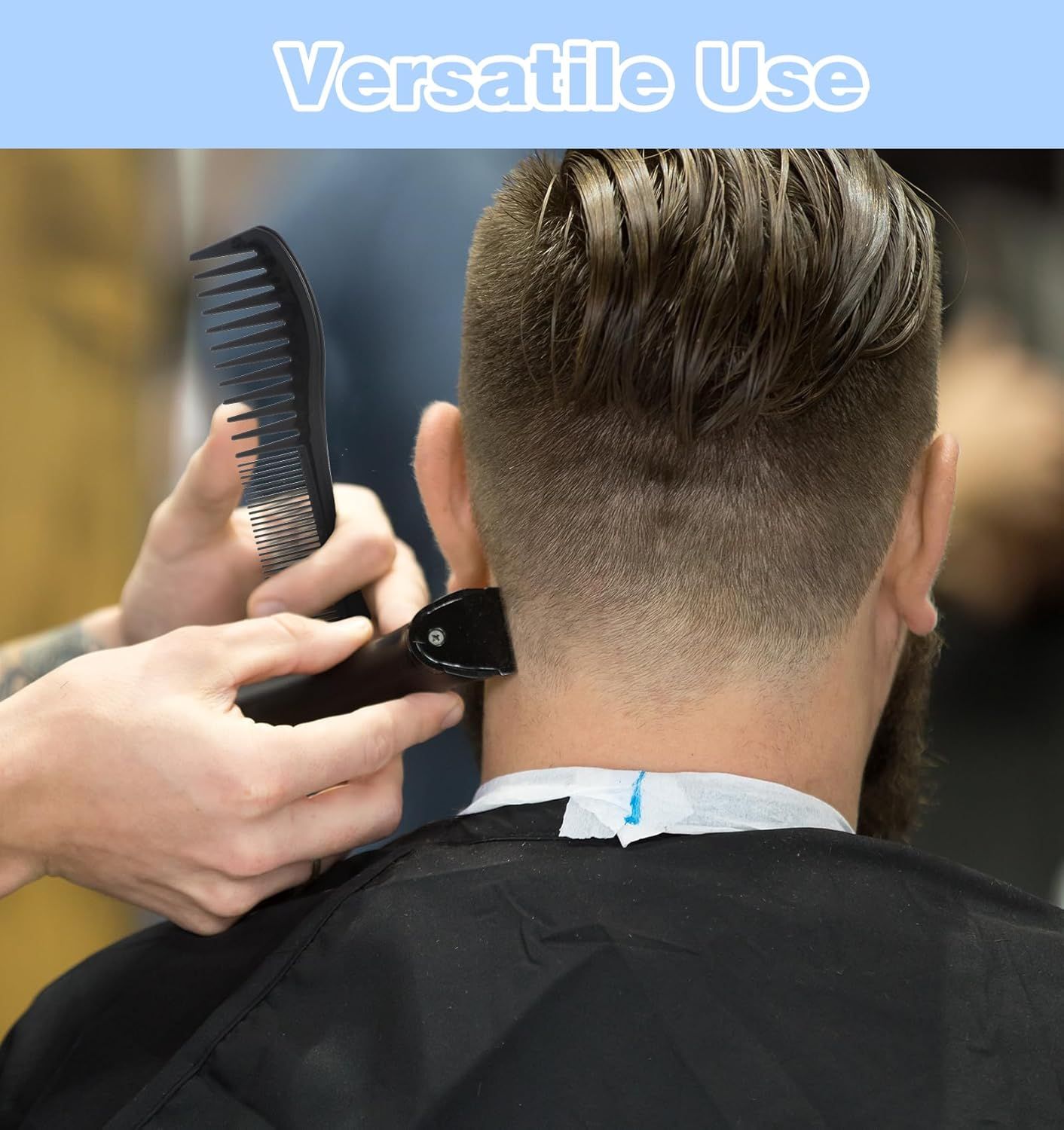 4 Pcs Boys Comb, 2-In-1 Plastic Comb, Wide and Fine Double Tooth Black Combs & Blue Combs for Men, Women All Hair Types, Beard and Mustache 2 Colors