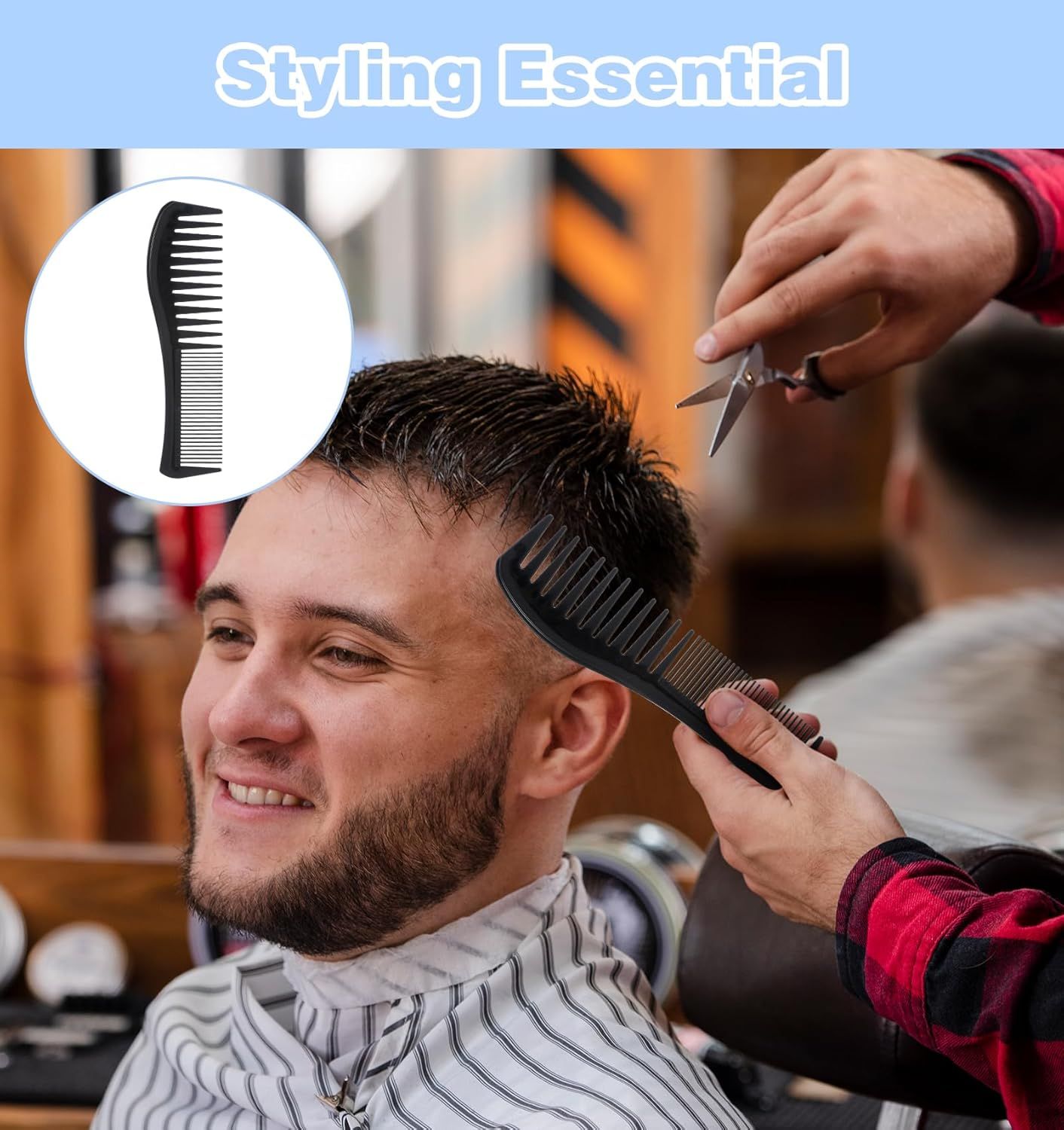 4 Pcs Boys Comb, 2-In-1 Plastic Comb, Wide and Fine Double Tooth Black Combs & Blue Combs for Men, Women All Hair Types, Beard and Mustache 2 Colors