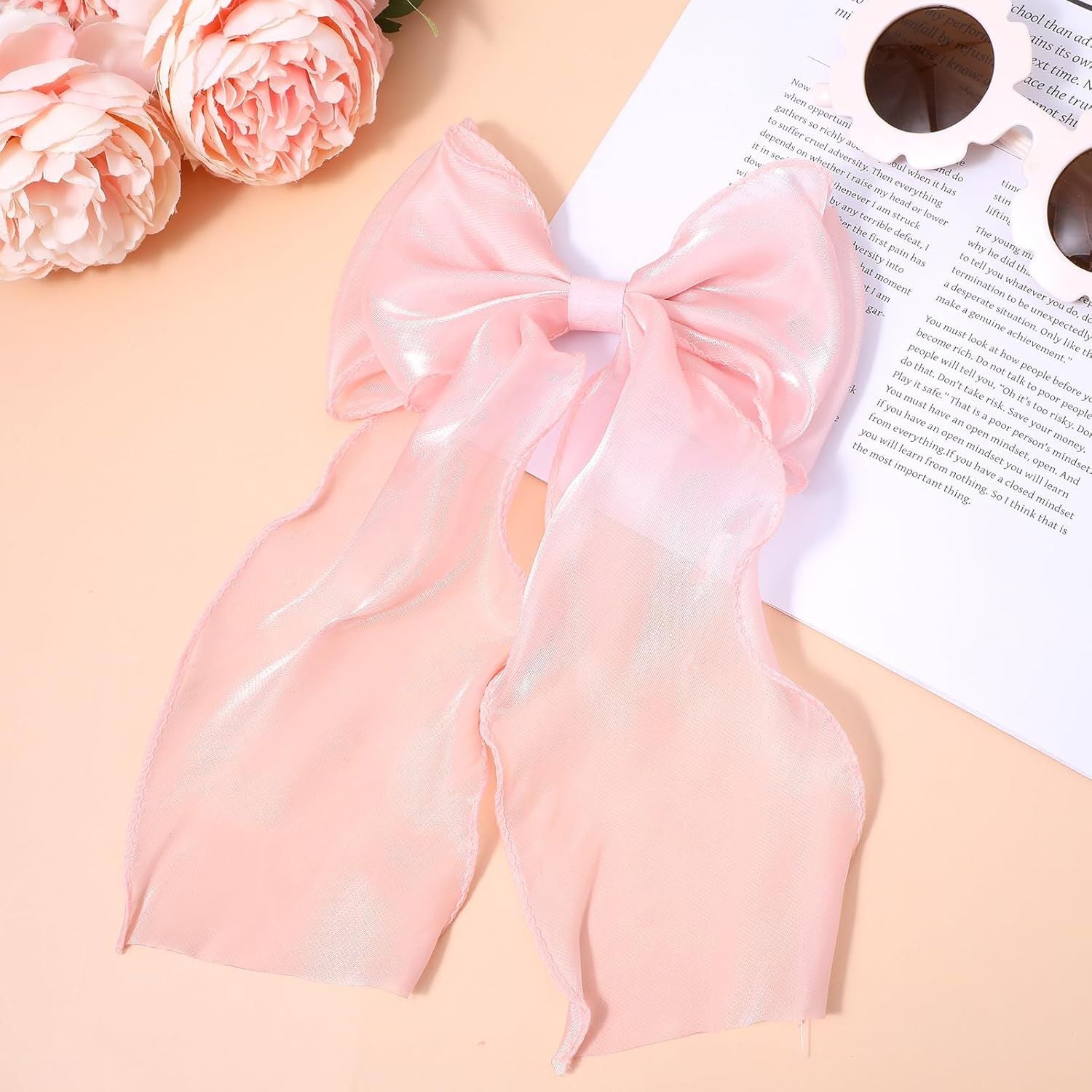 Large Pink Bow, Pink Bows for Hair Clip with Long Ribbon Tail for Women & Girls,