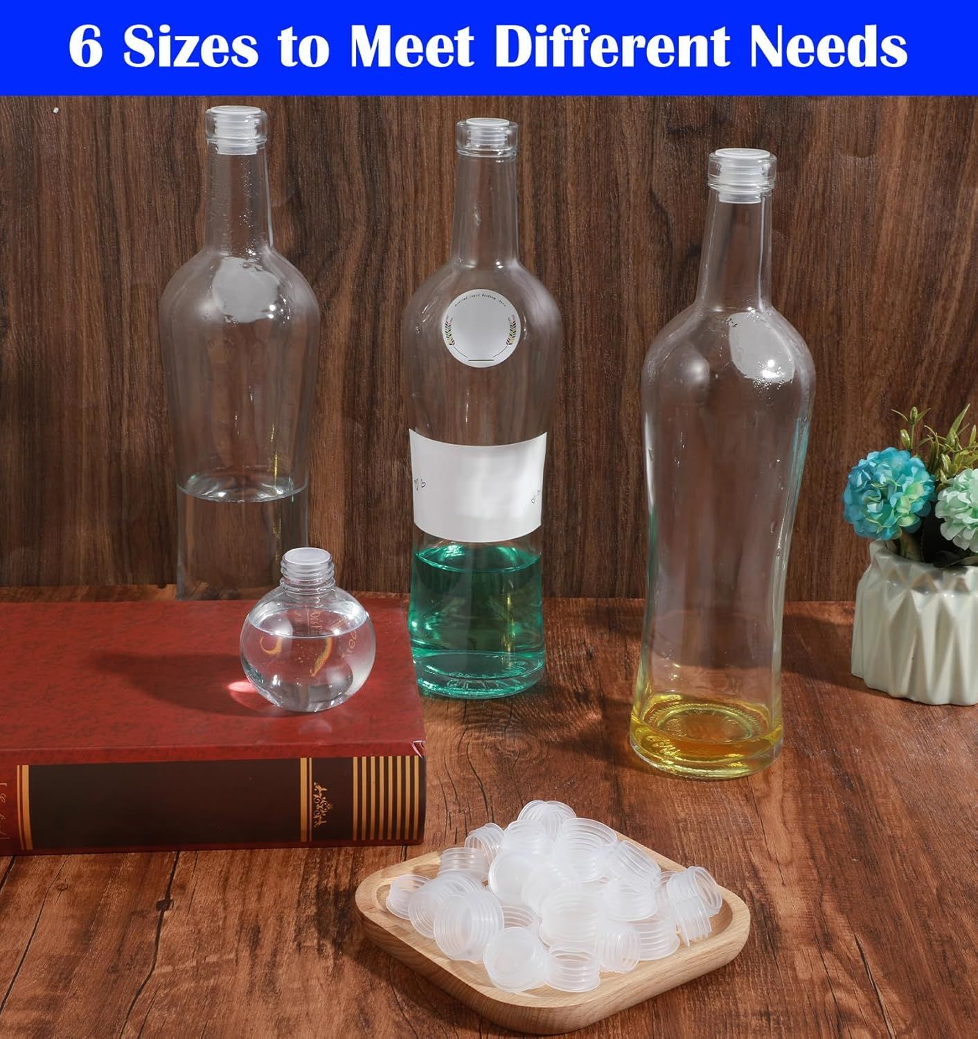 60Pcs Salt and Pepper Stoppers Plugs, 6 Sizes 13/15/17/18/19/23 mm Plastic Bottle Plugs, Leak-Proof Clear Caps for Spice Containers & Shaker Bottles, Reusable