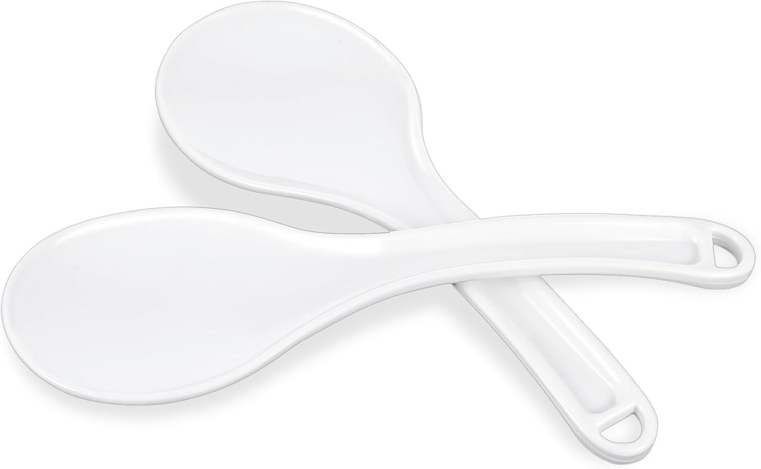 Rice Cooker Spoon, 2 Pack 7.7" Smooth Rice Spoon Paddle, Easy to Clean Non-stick Plastic Rices Serving Spoons with Ergonomic Handle & Hanging Hole for Scoop More in One Go, White