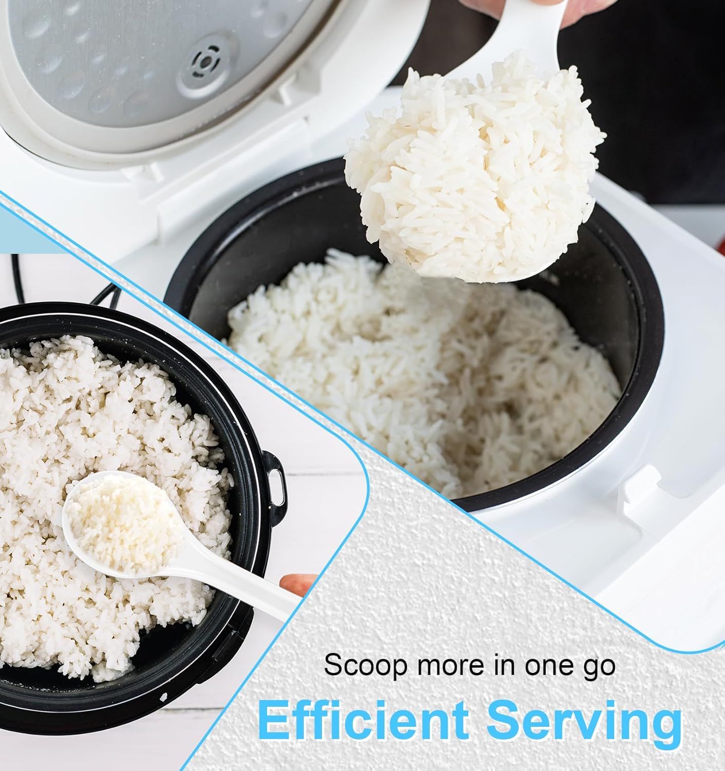 Rice Cooker Spoon, 2 Pack 7.7" Smooth Rice Spoon Paddle, Easy to Clean Non-stick Plastic Rices Serving Spoons with Ergonomic Handle & Hanging Hole for Scoop More in One Go, White