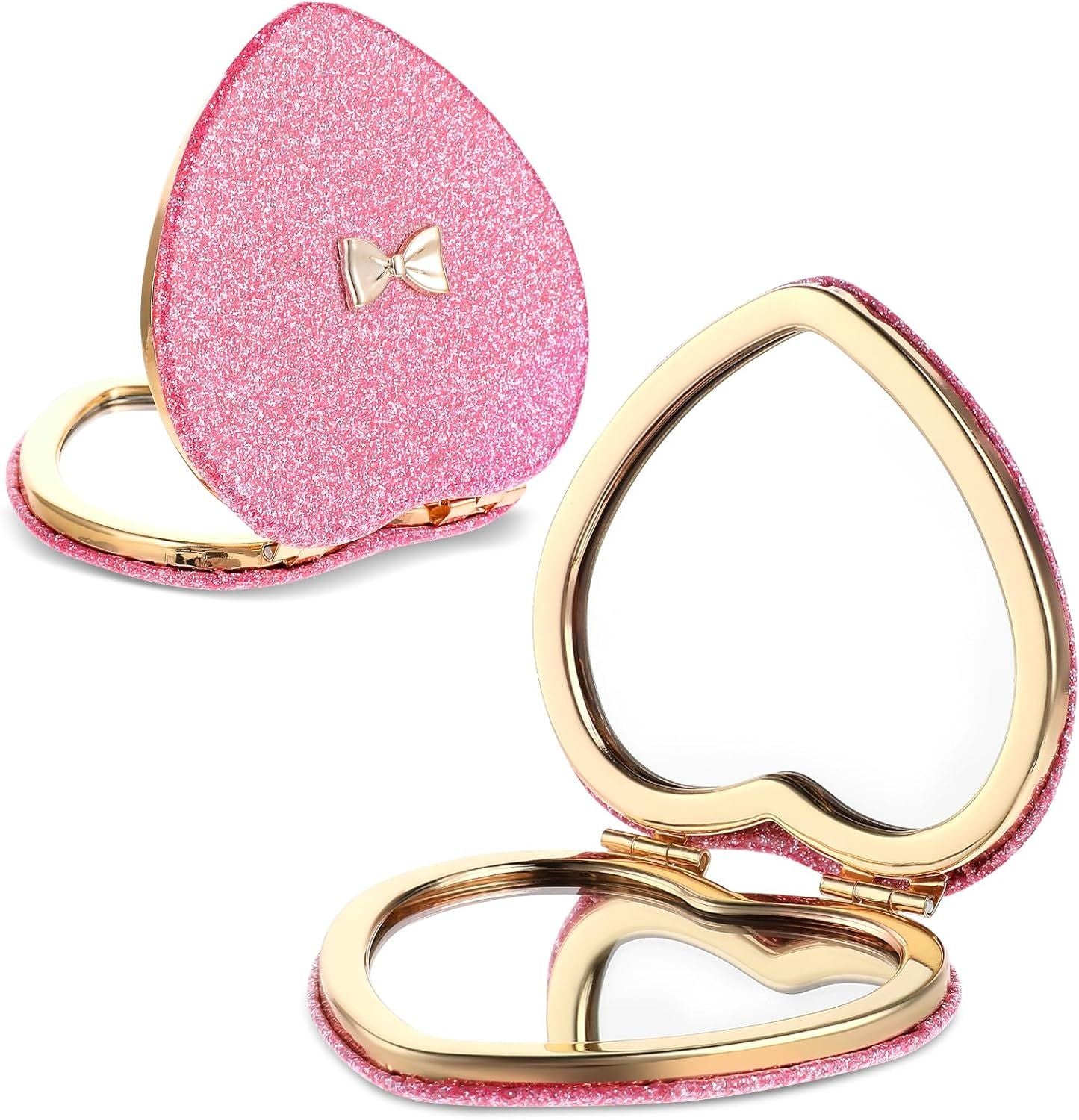 Pink Compact Mirror, Double-Sided Heart Compact Mirror, Magnetic Folding Purse Mirrors Compacts for Girls, Kids, Home Office, Valentine's Day