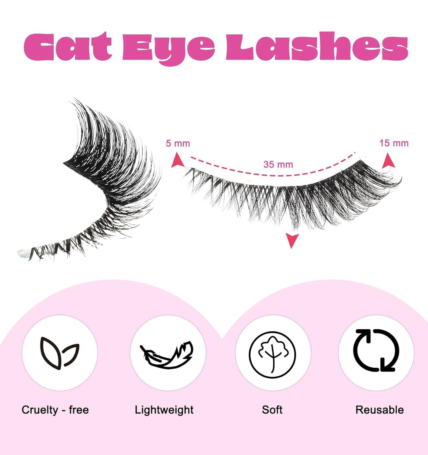 5 Pair Fox Eye Lashes, Fox-Eye Faux Mink Set Reusable Cat Eye Lashes, Wispy Lightweight Strips for Daily & Party Makeup Looks