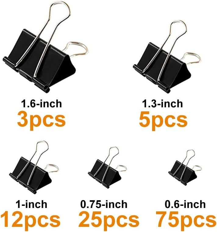 120Pcs Binder Clips Assorted Size, Office Clips with Clear Storage Container, Bulldog Clips, Paper Clips, Office Supplies
