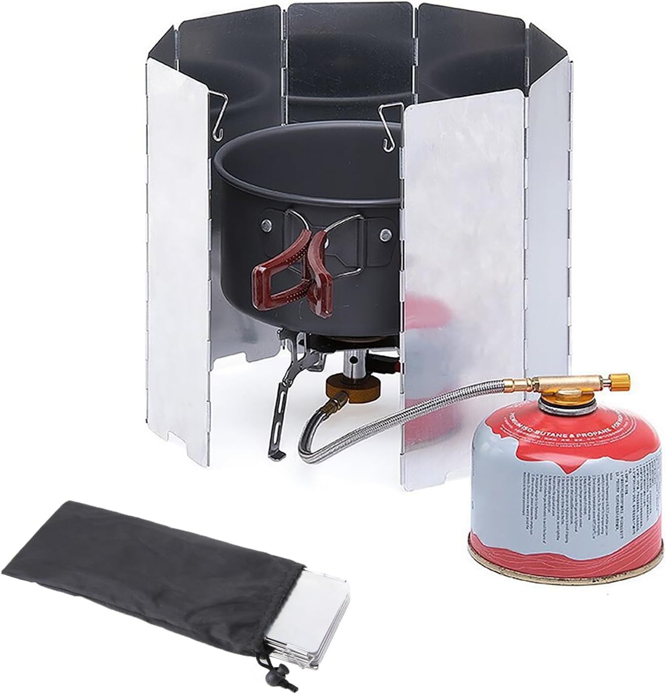 Outdoor Stove Windscreen Ultra light Aluminum foldable Camping Stove Windshield with Carrying bag for Butane Stoves Picnic 8 Plates