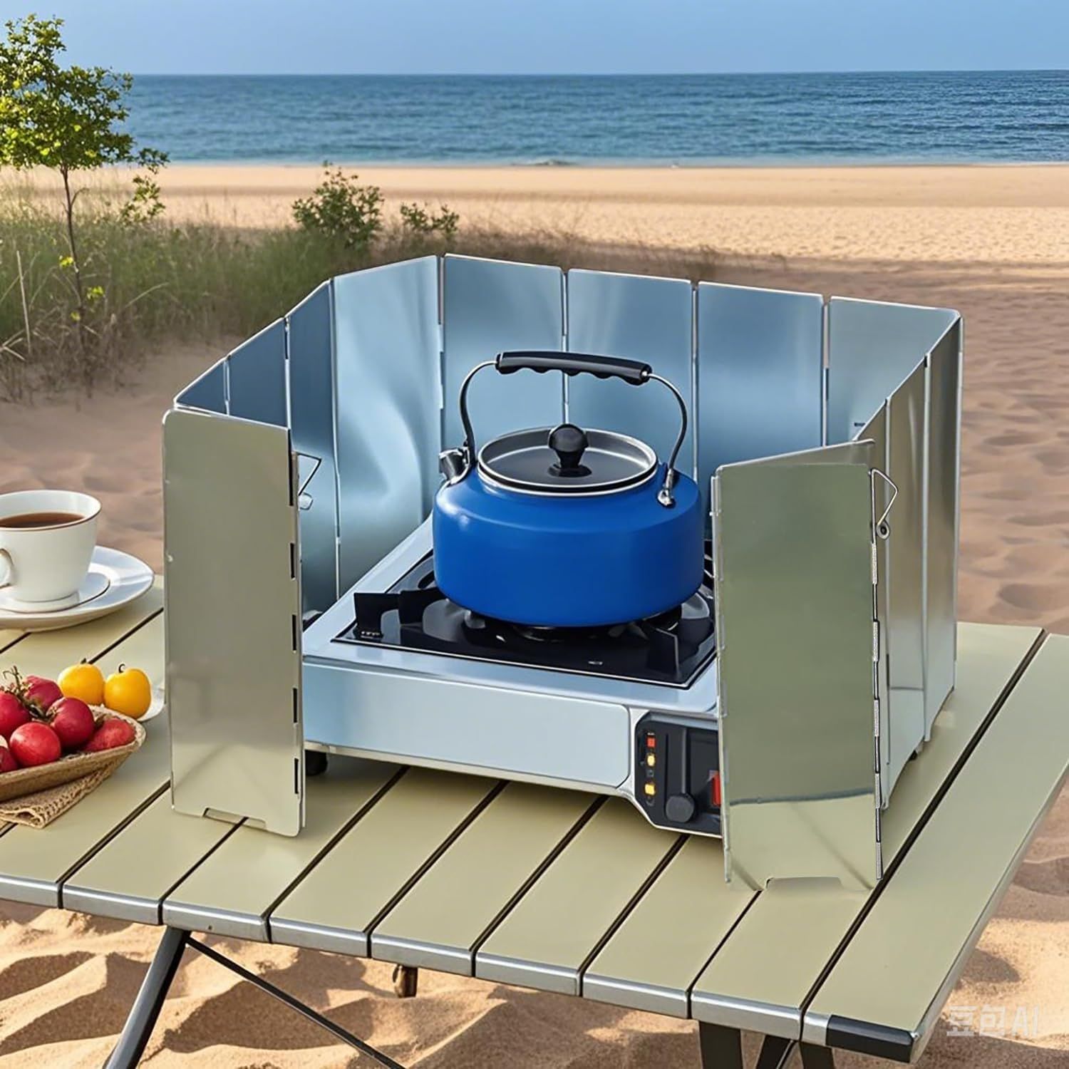 Outdoor Stove Windscreen Ultra light Aluminum foldable Camping Stove Windshield with Carrying bag for Butane Stoves Picnic 8 Plates