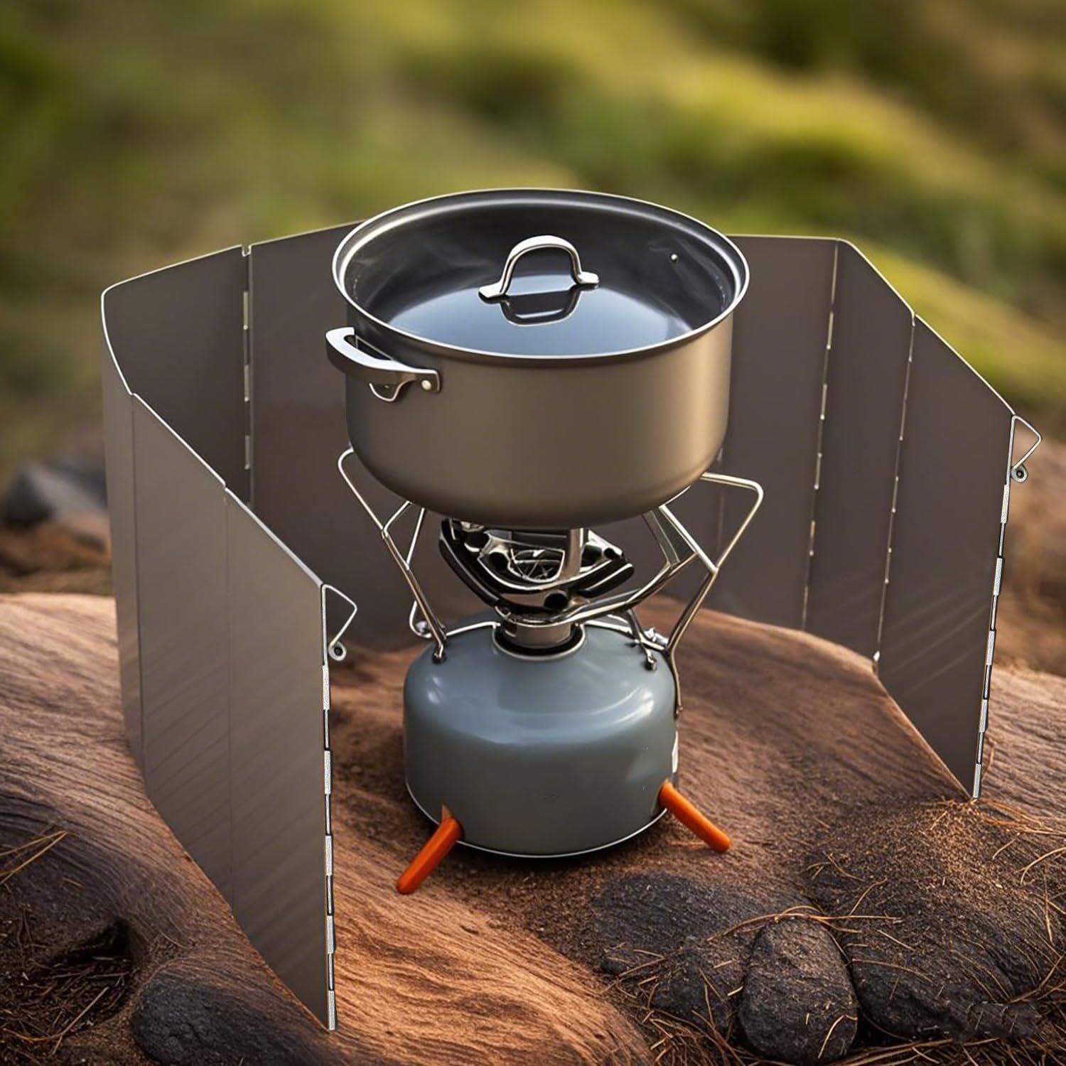 Outdoor Stove Windscreen Ultra light Aluminum foldable Camping Stove Windshield with Carrying bag for Butane Stoves Picnic 8 Plates