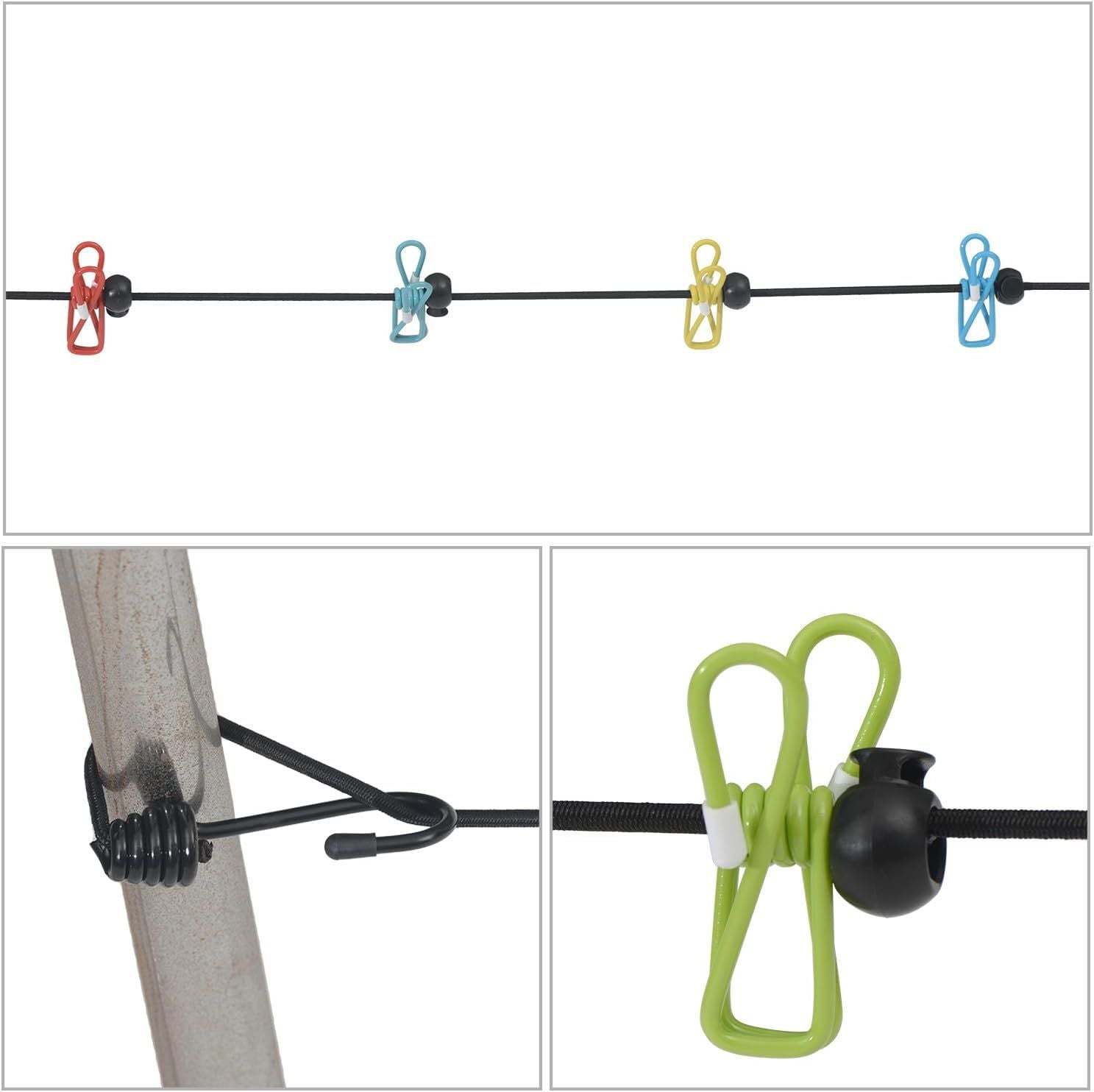 Portable Clothesline Retractable - Travel Drying Rack with Clothespins, Waterproof Outdoor Camping Laundry Line for Indoor Use in Hotel, Home, Apartment Black Rope + Multi-Color Clips