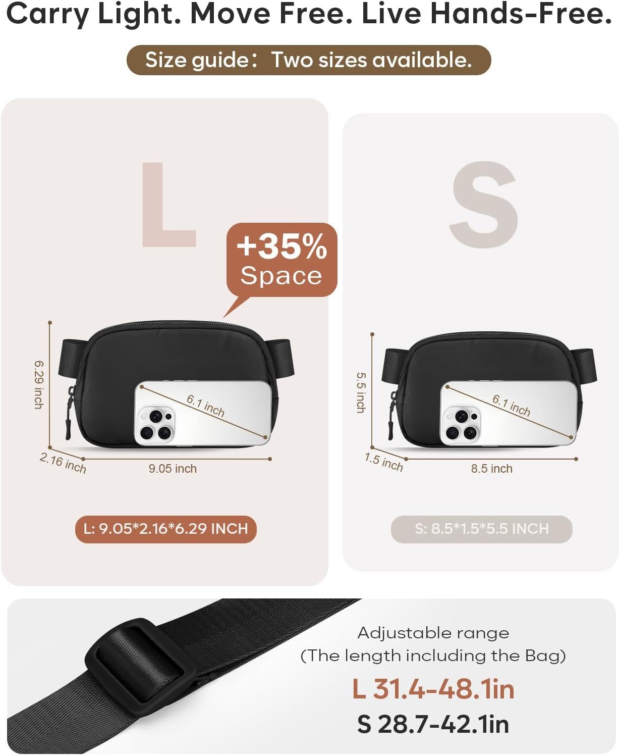 Fanny Packs for Women Cross Body Bag Waterproof Belt Bag with Adjustable Strap and Zipper Back Pocket Small Crossbody Bags Fashion Waist Packs for Workout Travelling Black