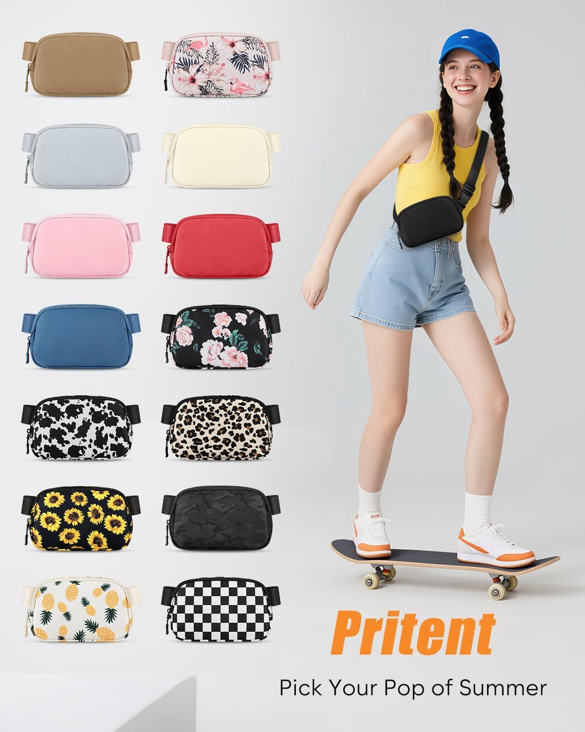 Fanny Packs for Women Cross Body Bag Waterproof Belt Bag with Adjustable Strap and Zipper Back Pocket Small Crossbody Bags Fashion Waist Packs for Workout Travelling Black