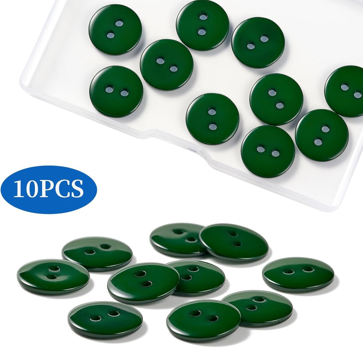 10pcs 15mm Resin Sewing Button,2 Holes Round Craft Decorative Buttons for Coat,Clothes Holiday Decoration DIY Accessories Dark Green 5/8inch