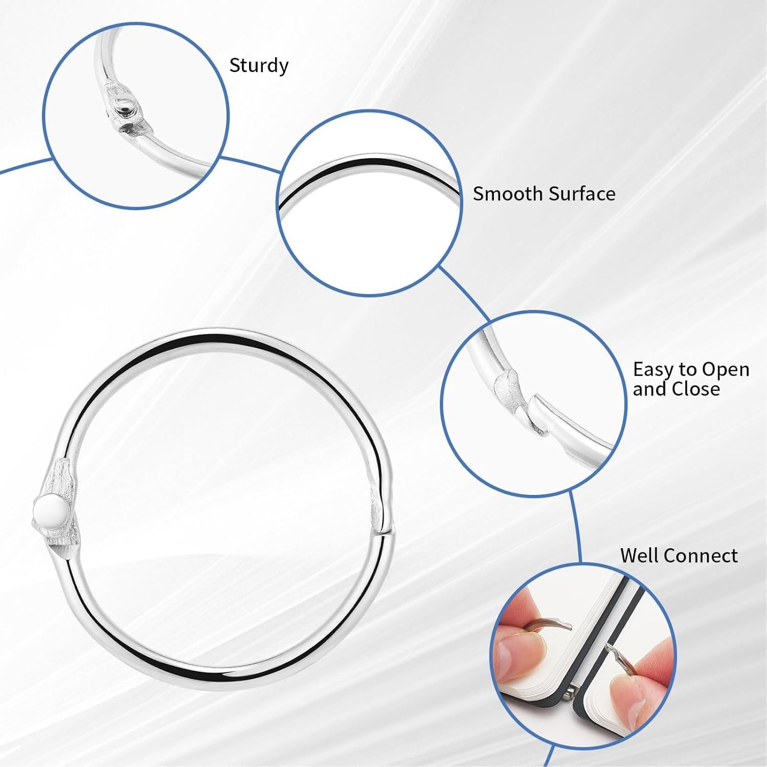 Loose Leaf Binder Rings 1Inch 12 Pack Office Metal Book Ring,Nickel Plated Steel Key Rings for School Home or Office,Sliver