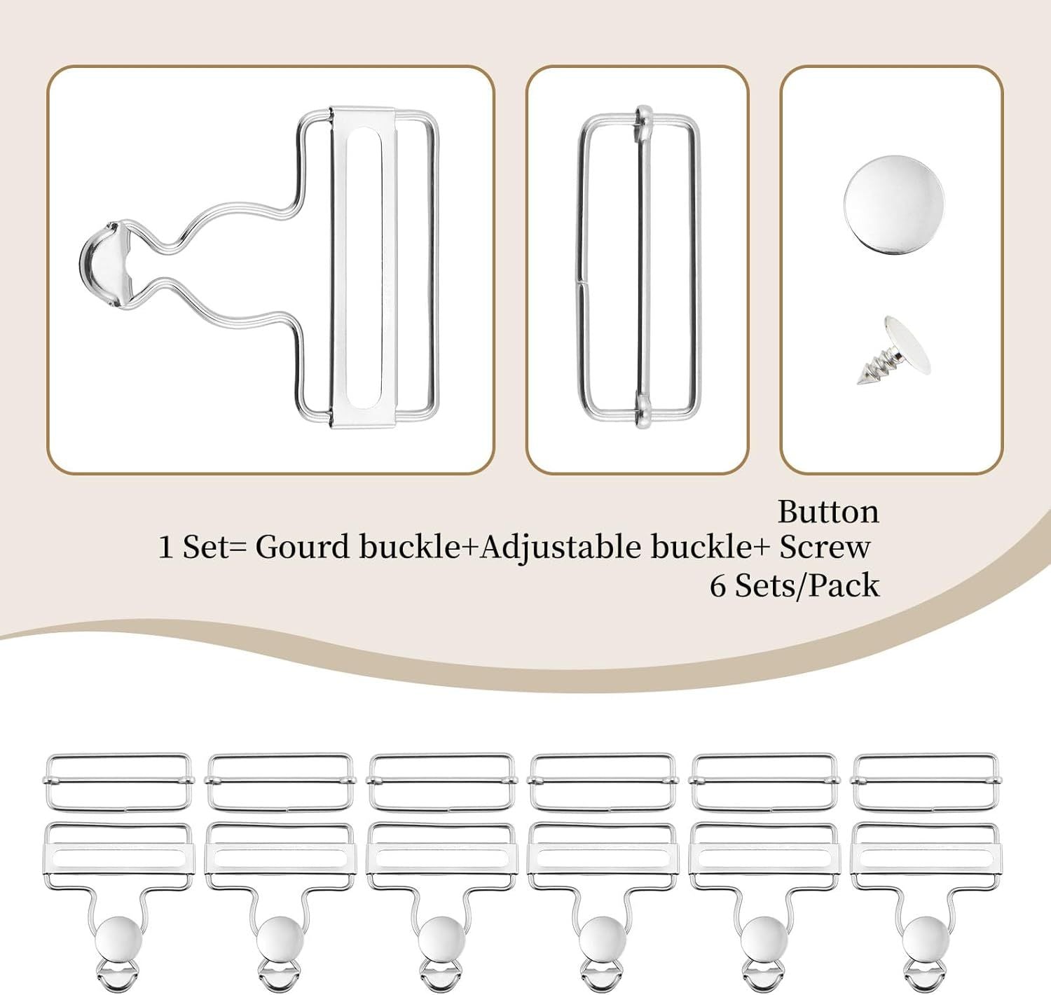 6 Sets Metal Overalls Buckles,Metal Suspender Buckle Overall Clips with Adjustable Tri Glide Slide Buckle Buttons