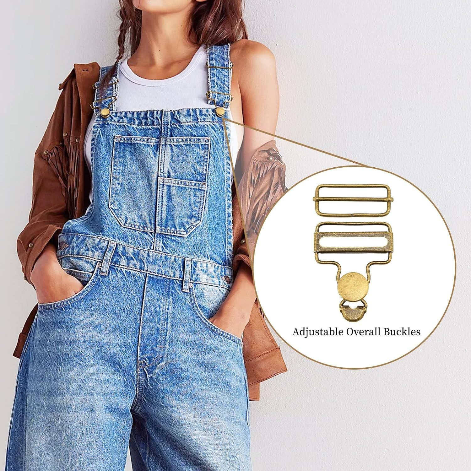 6 Sets Metal Overalls Buckles,Metal Suspender Buckle Overall Clips with Adjustable Tri Glide Slide Buckle Buttons
