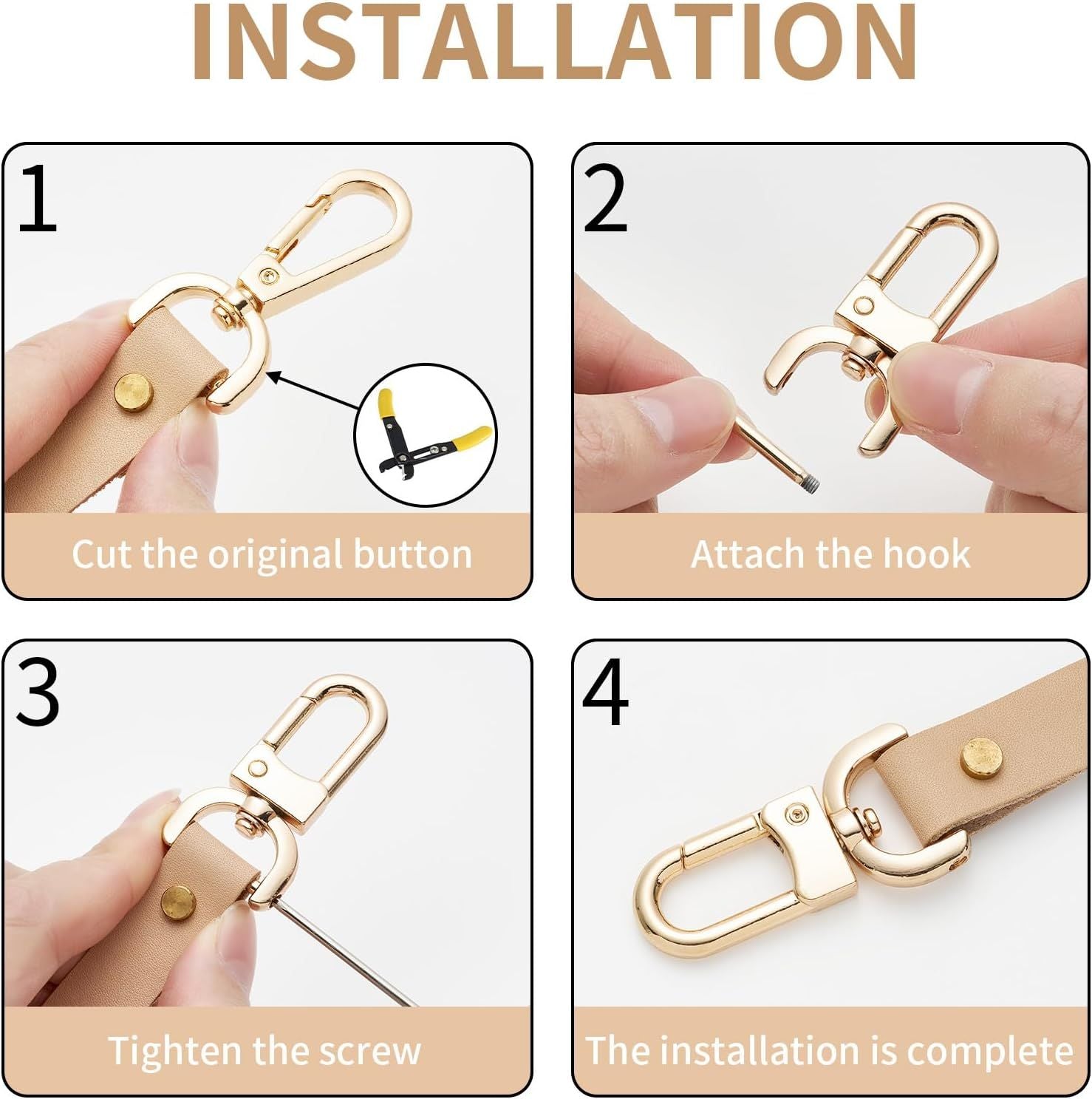 4pcs Detachable Snap Hook Swivel Clasp with Screw Bag Purse Strap Hardware Replacement,Gunmetal1