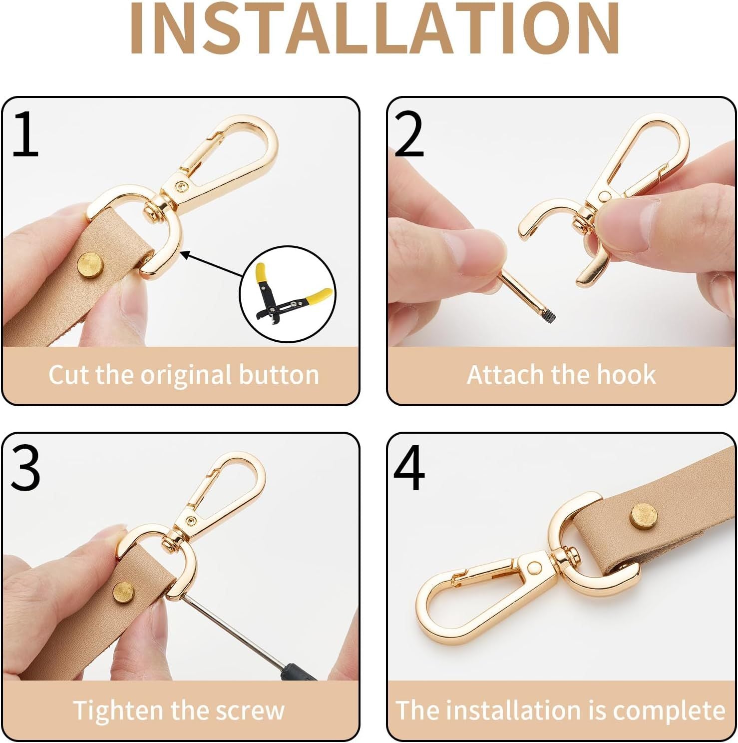 4pcs Detachable Snap Hook Swivel Clasp with Screw Bag Leather Strap Hardware Replacement,Silver5/8