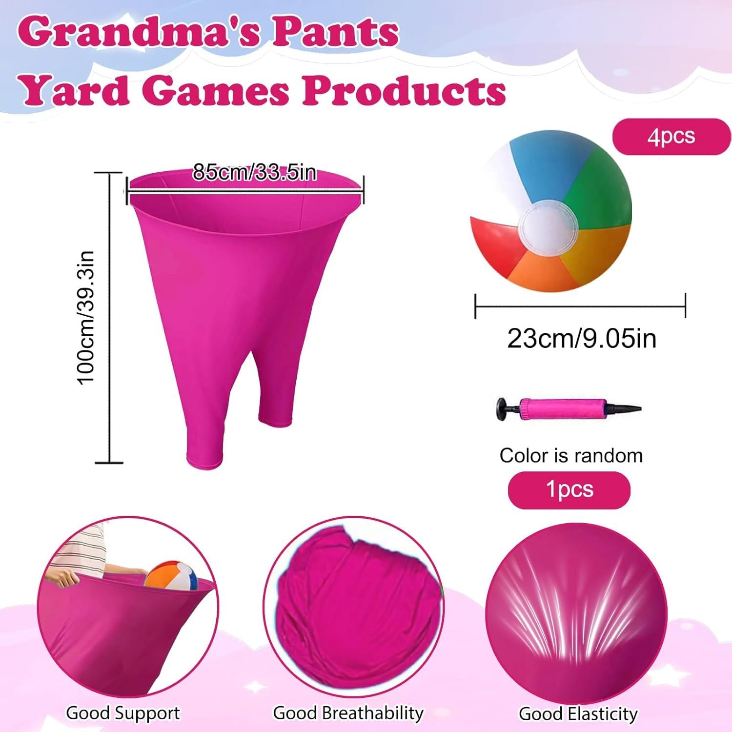 Granny Pants Yard Game Set Giant Outdoor Party Activity for Kids and Adults, Big Pants Ball Catching Set with 4 Balloons and Pump, Funny Lawn Activity, Ring Toss Games Deep Pink