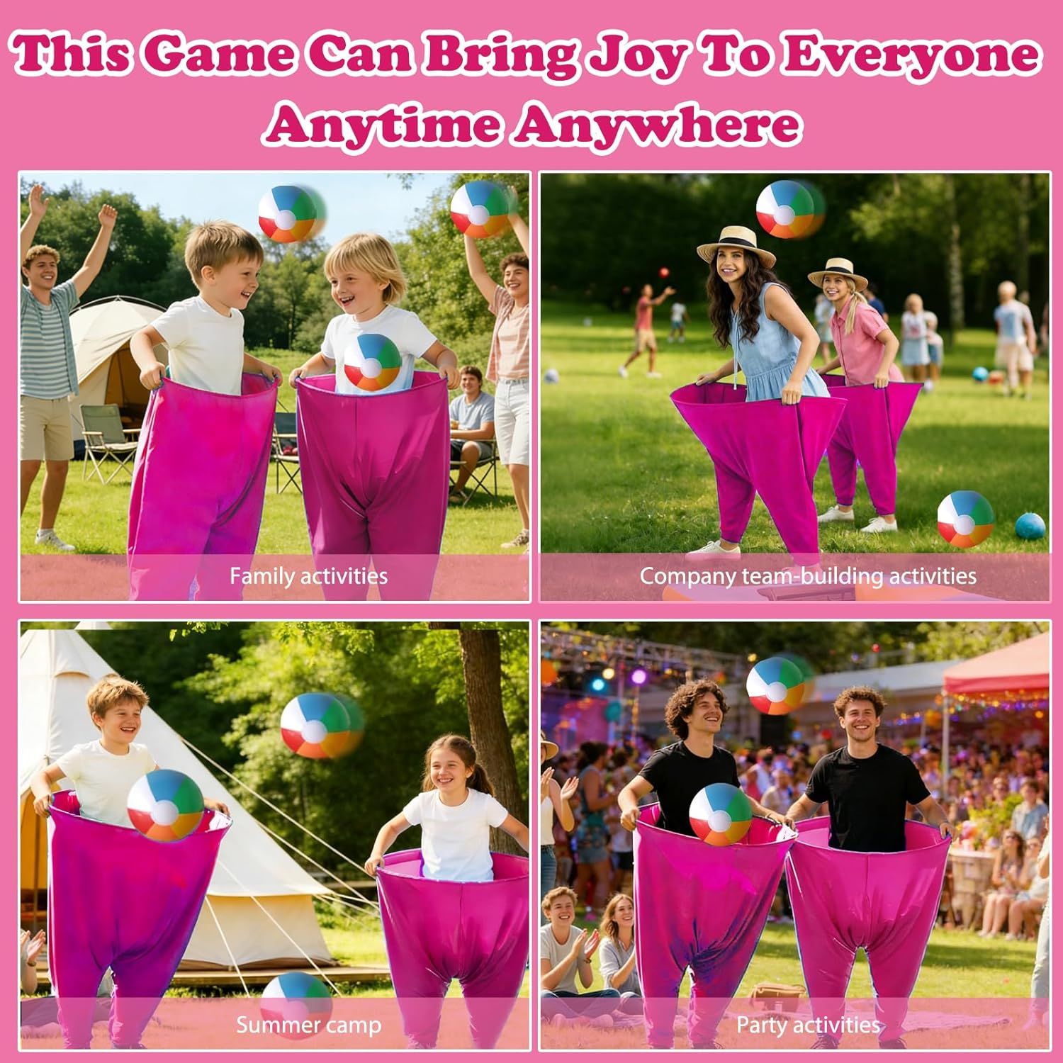 Granny Pants Yard Game Set Giant Outdoor Party Activity for Kids and Adults, Big Pants Ball Catching Set with 4 Balloons and Pump, Funny Lawn Activity, Ring Toss Games Deep Pink