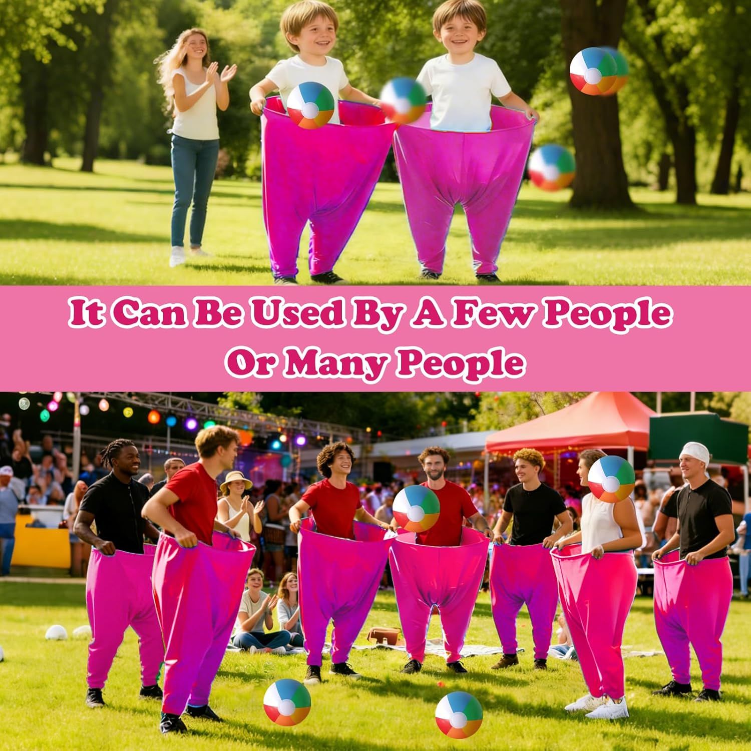 Granny Pants Yard Game Set Giant Outdoor Party Activity for Kids and Adults, Big Pants Ball Catching Set with 4 Balloons and Pump, Funny Lawn Activity, Ring Toss Games Deep Pink