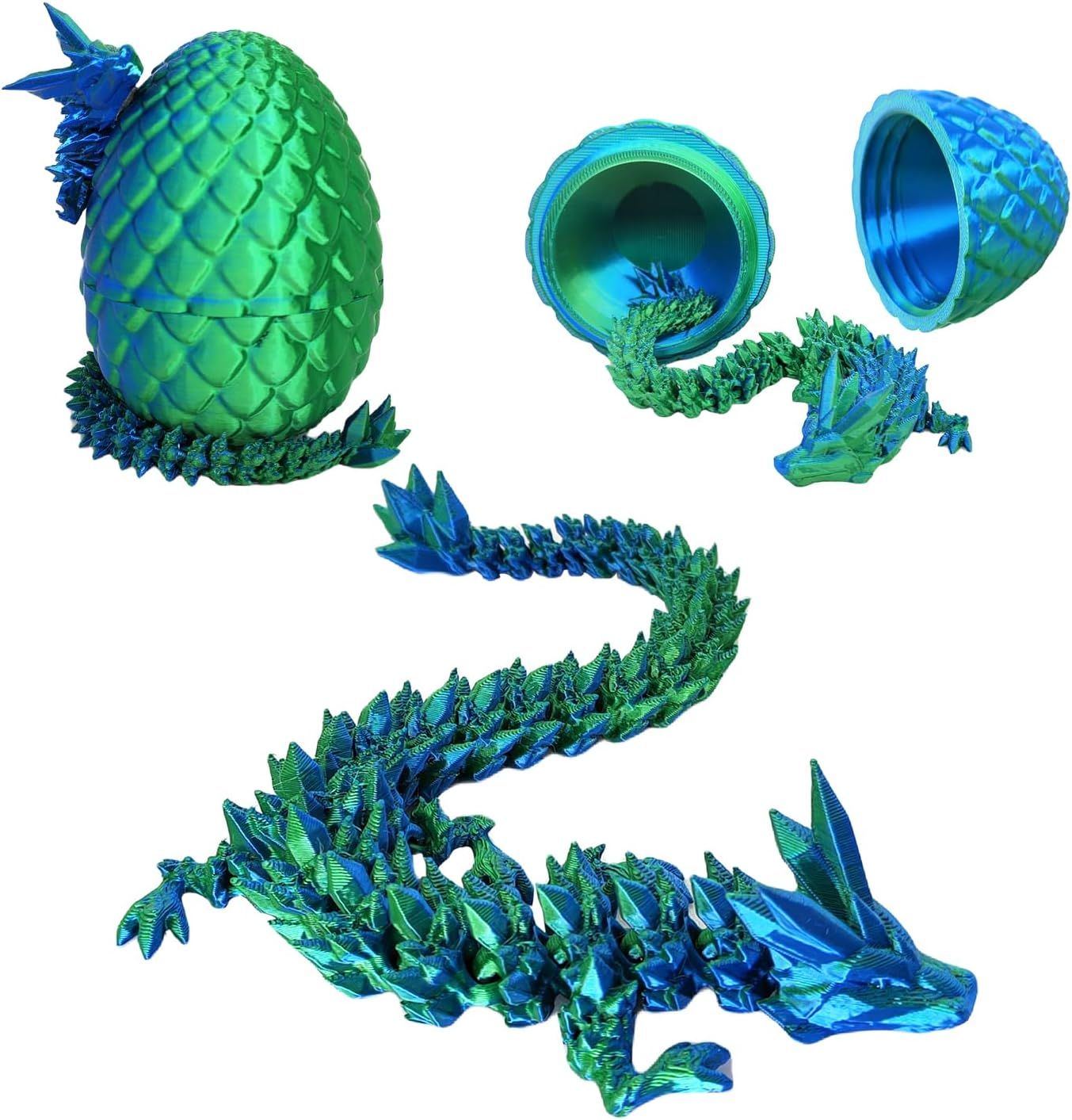 3D Printed Dragon Egg, 3D Printed Articulated Dragon Eggs with Dragon Inside, Crystal Dragon Fidget Toy, Adults Fidget Toys, Mystery Dragon Egg for Autism and ADHD Laser Green