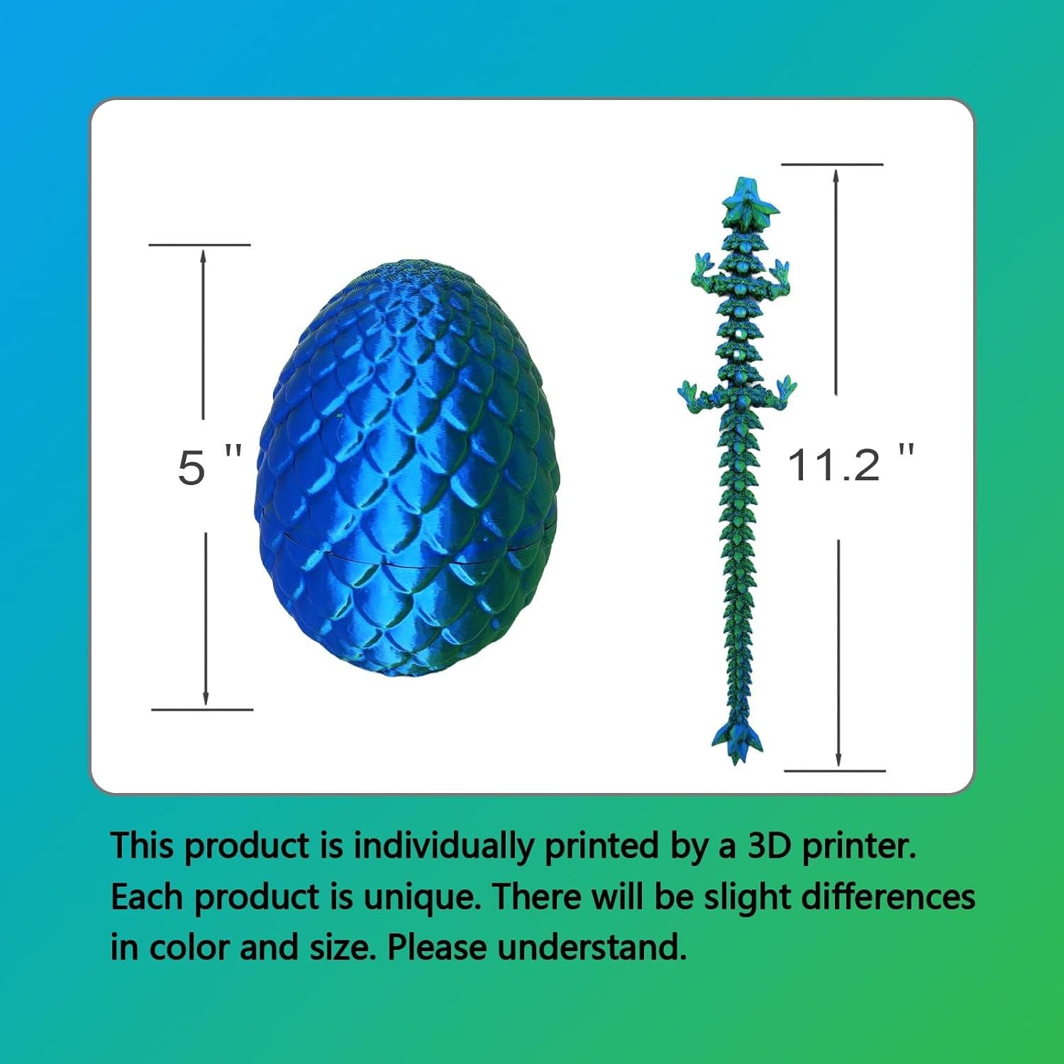 3D Printed Dragon Egg, 3D Printed Articulated Dragon Eggs with Dragon Inside, Crystal Dragon Fidget Toy, Adults Fidget Toys, Mystery Dragon Egg for Autism and ADHD Laser Green
