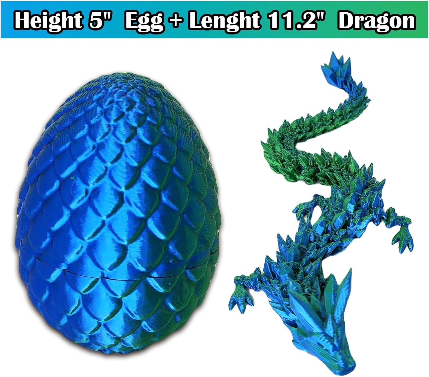 3D Printed Dragon Egg, 3D Printed Articulated Dragon Eggs with Dragon Inside, Crystal Dragon Fidget Toy, Adults Fidget Toys, Mystery Dragon Egg for Autism and ADHD Laser Green