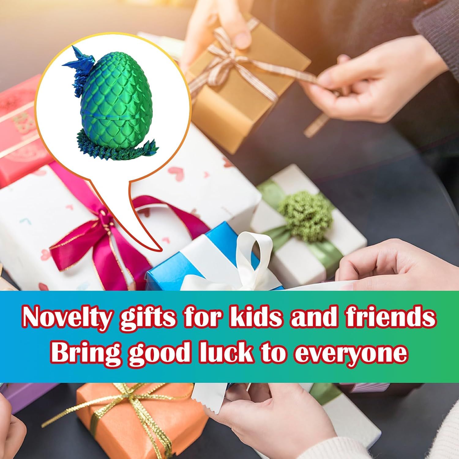 3D Printed Dragon Egg, 3D Printed Articulated Dragon Eggs with Dragon Inside, Crystal Dragon Fidget Toy, Adults Fidget Toys, Mystery Dragon Egg for Autism and ADHD Laser Green