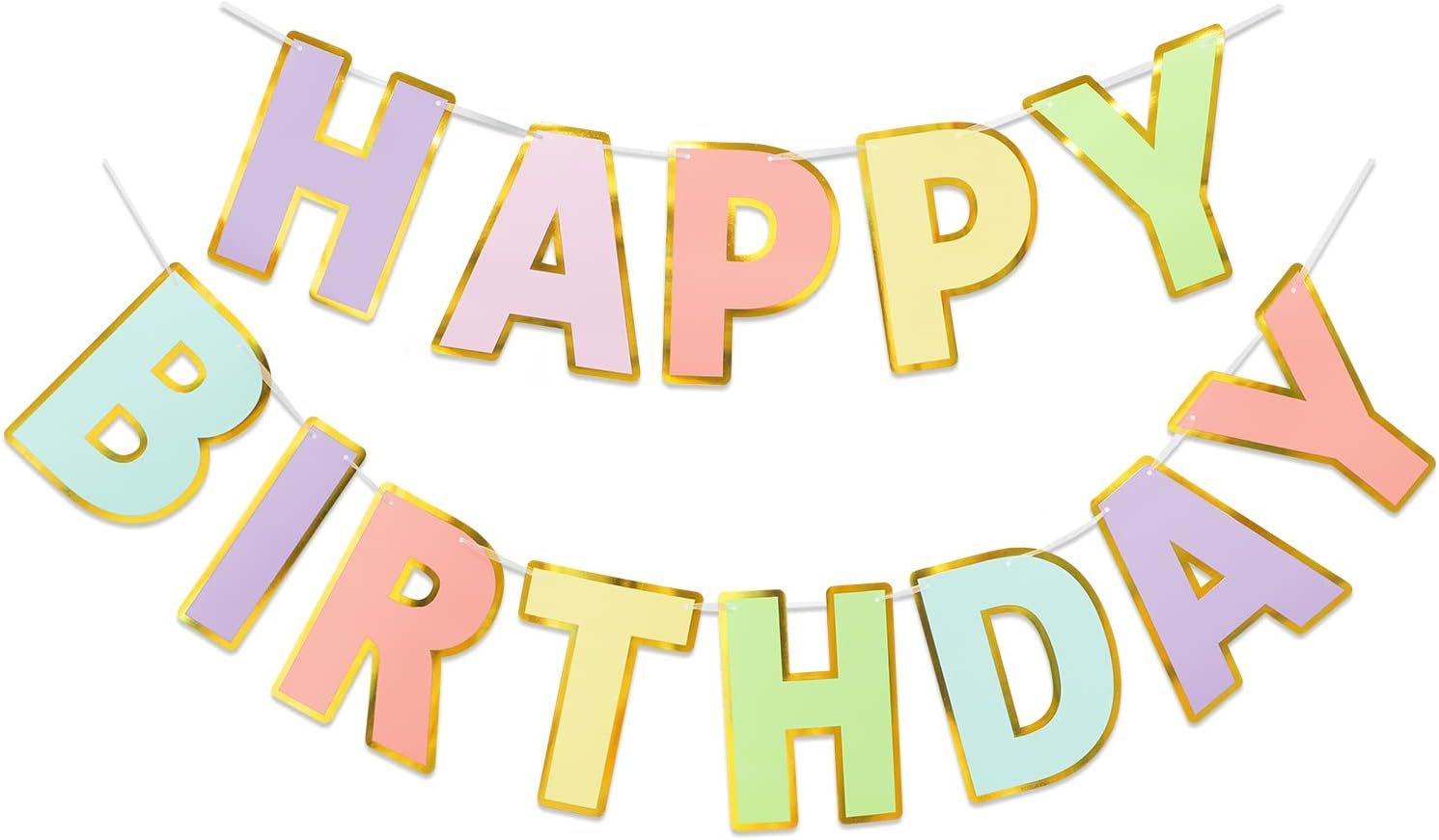 Happy Birthday Banner - 9ft Pre-Strung Happy Birthday Sign for Women, Men, Girls, Boys - No DIY Birthday Decorations & Party Supplies Macaron