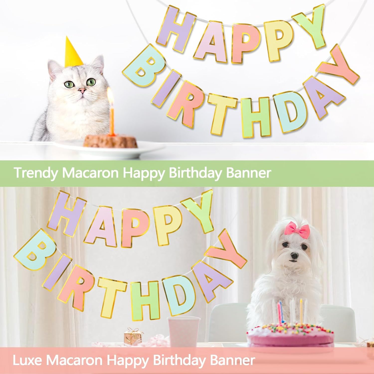 Happy Birthday Banner - 9ft Pre-Strung Happy Birthday Sign for Women, Men, Girls, Boys - No DIY Birthday Decorations & Party Supplies Macaron