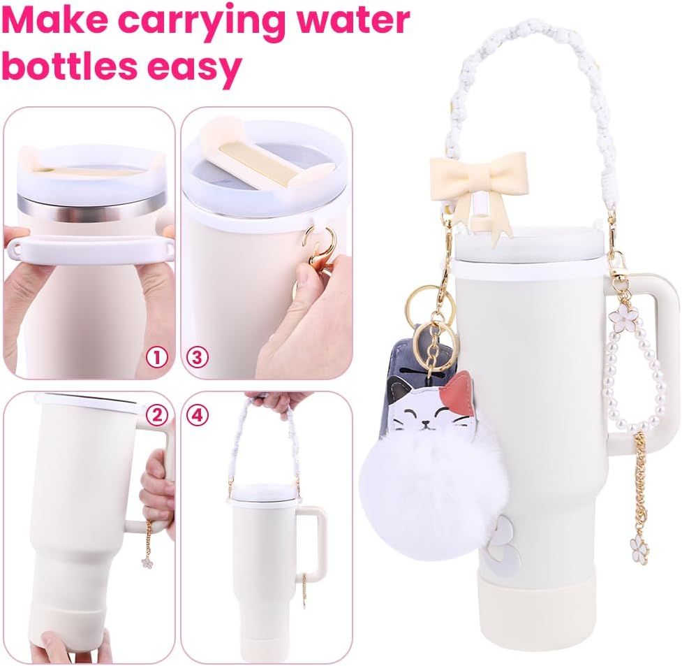 11PCS Stanley Cup Accessories Set for Stanley Cup 30oz 40oz Tumbler Including Water Bottle Handle Strap Silicone Cup Boot Spill Stopper Lipstick Holder Keychain Charms Straw Topper