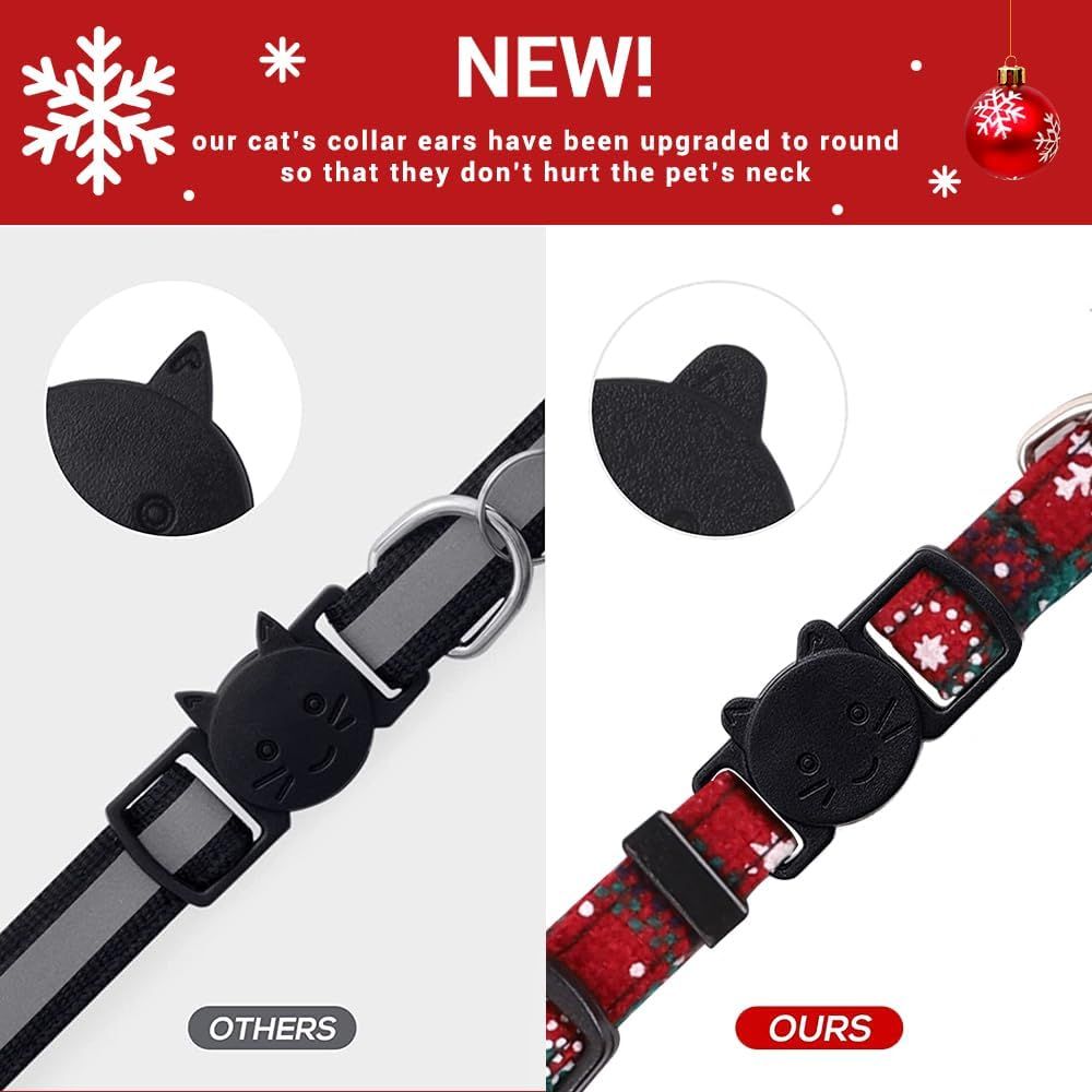 3 Pack Cat Collars, Christmas Flower Kitten Collars with Adjustable Breakaway Bow Tie Bell Plaid Snowflake Xmas Pet Supplies for Cats