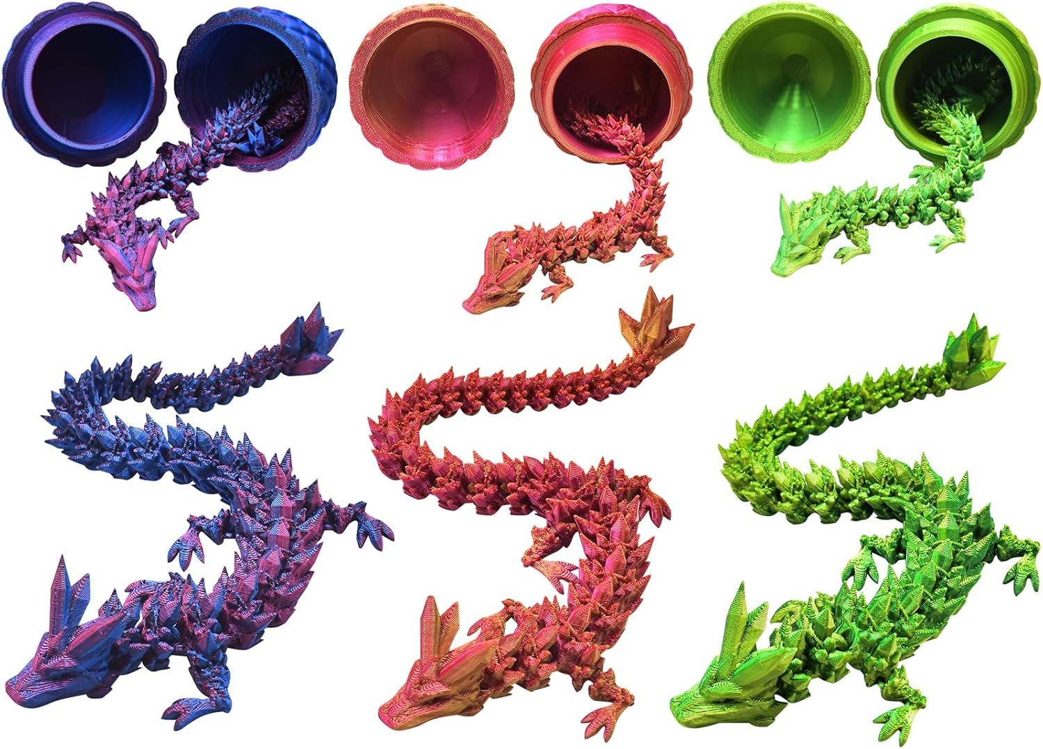 3 PCS MINI 3D Printed Dragon in Egg,Full Articulated Crystal Dragon,Flexible Joints Home Decor Executive Desk Toys, Creative Gifts