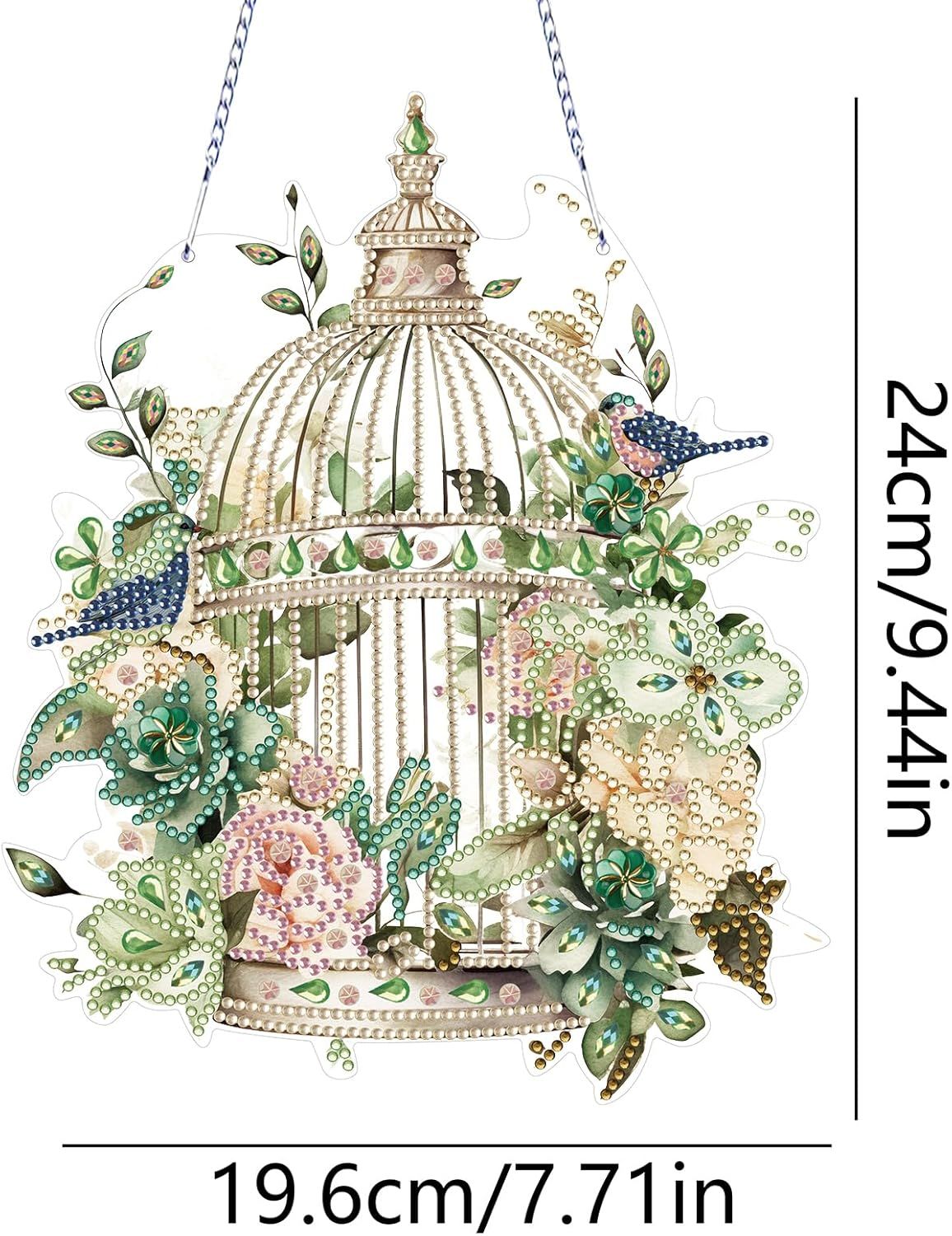 Diamond Art Painting Hanging Pendant Kit,DIY Flower Birdcage Crystal Art Hanging Sign,Diamond Window Hanging Wreath Ornament for Home Decor and Gift 366