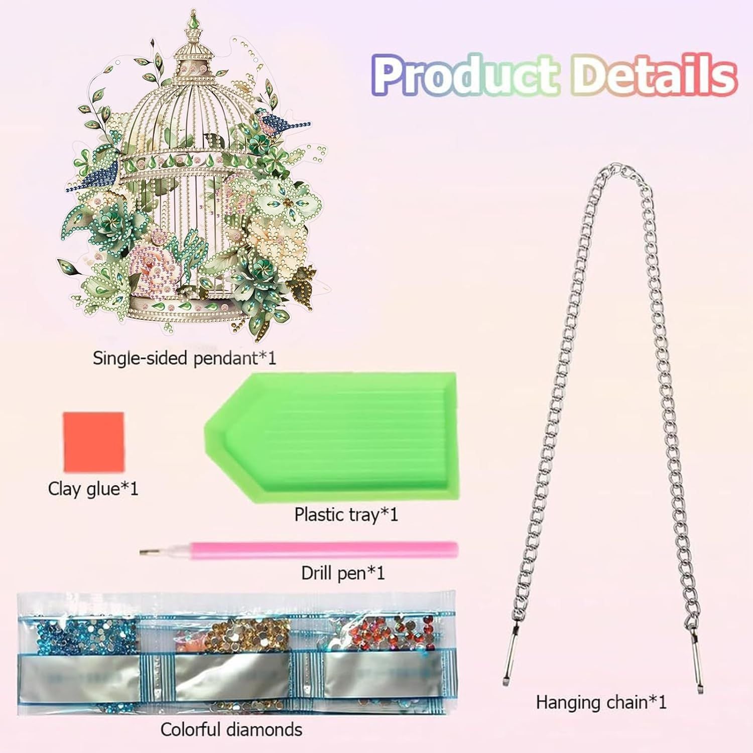 Diamond Art Painting Hanging Pendant Kit,DIY Flower Birdcage Crystal Art Hanging Sign,Diamond Window Hanging Wreath Ornament for Home Decor and Gift 366