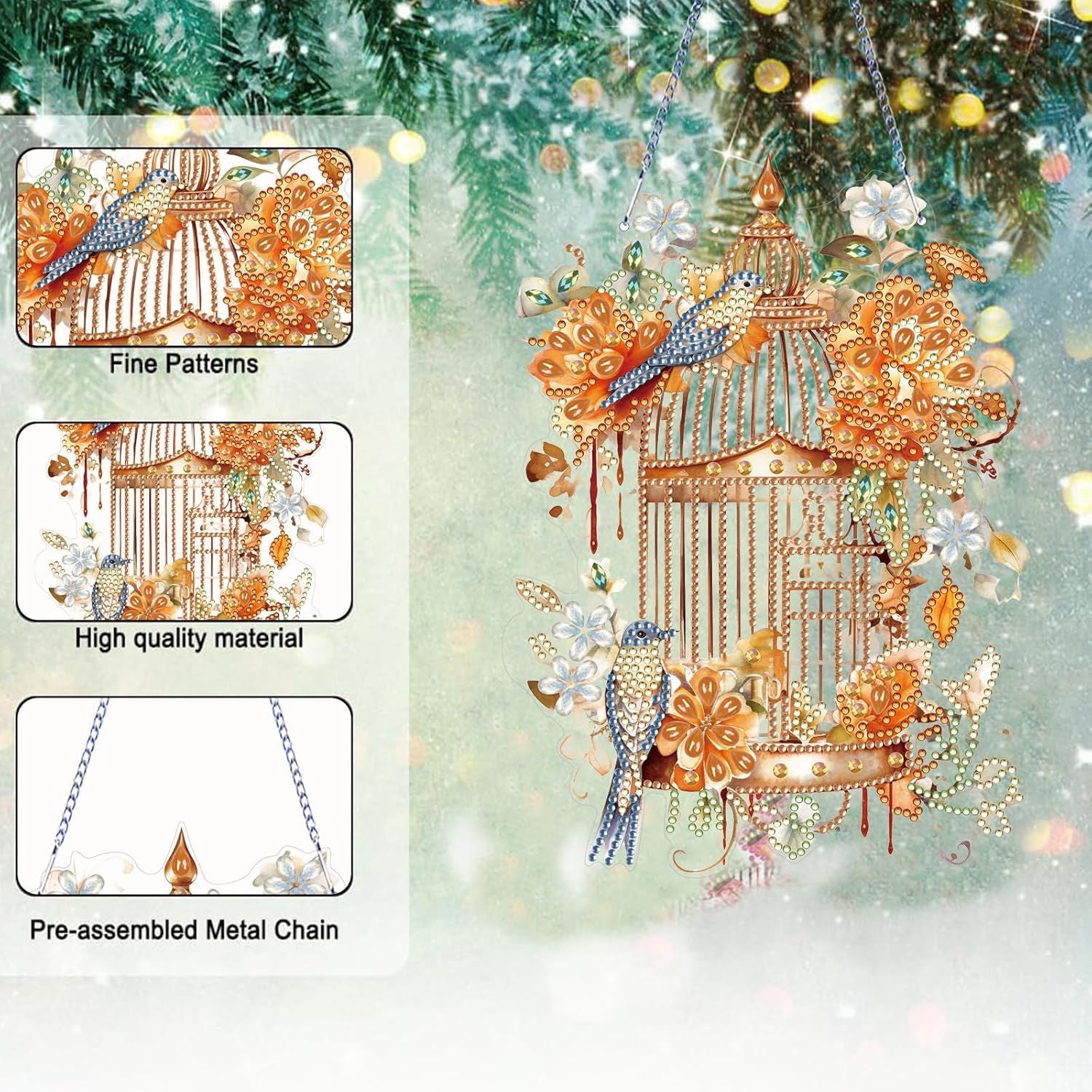 Diamond Art Painting Hanging Pendant Kit,DIY Flower Birdcage Crystal Art Hanging Sign,Diamond Window Hanging Wreath Ornament for Home Decor 365 , MHL-35