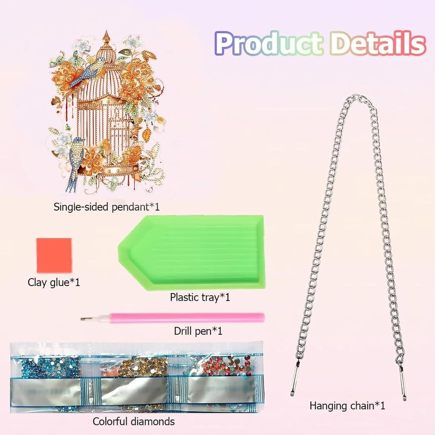 Diamond Art Painting Hanging Pendant Kit,DIY Flower Birdcage Crystal Art Hanging Sign,Diamond Window Hanging Wreath Ornament for Home Decor 365 , MHL-35